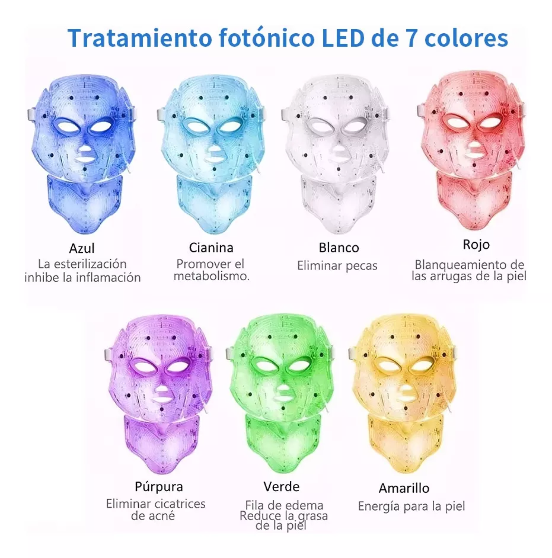 7 Colores Máscara De Terapia Facial Cosmético Con Luz Led