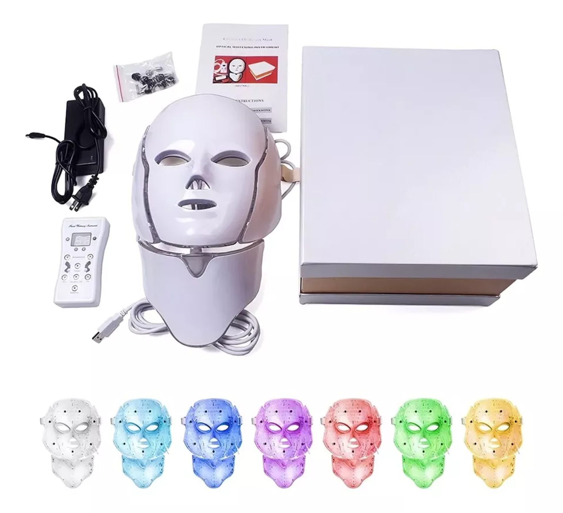 7 Colores Máscara De Terapia Facial Cosmético Con Luz Led
