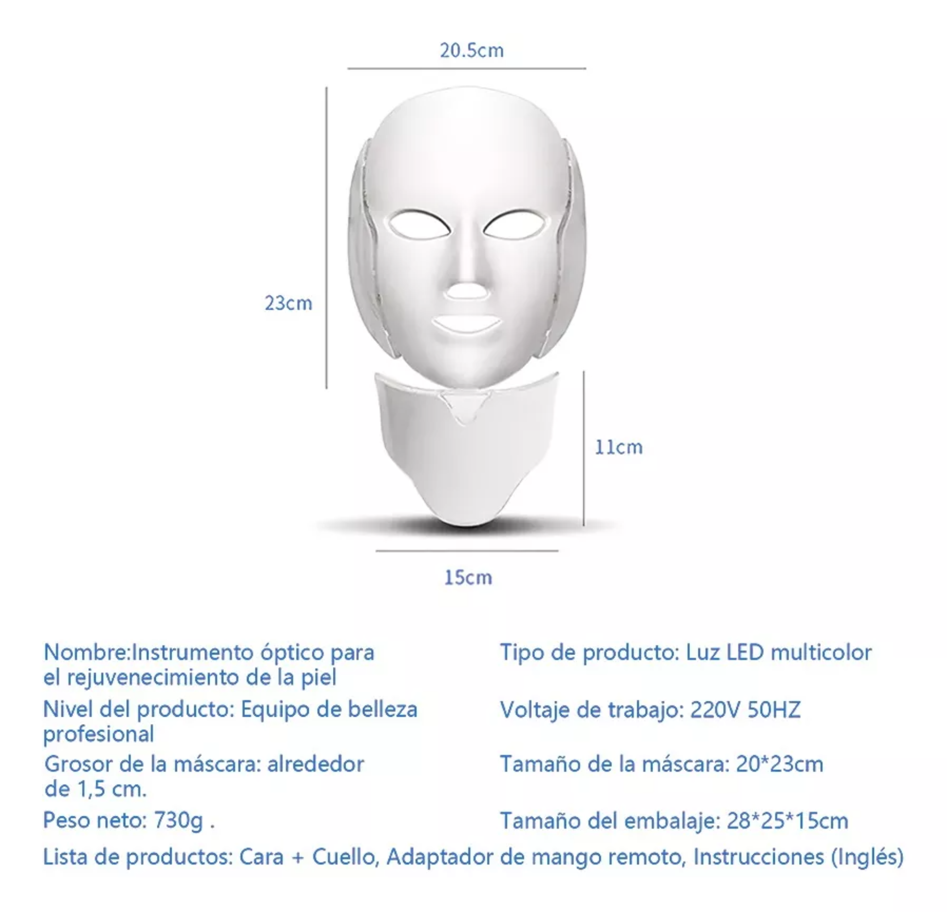 7 Colores Máscara De Terapia Facial Cosmético Con Luz Led