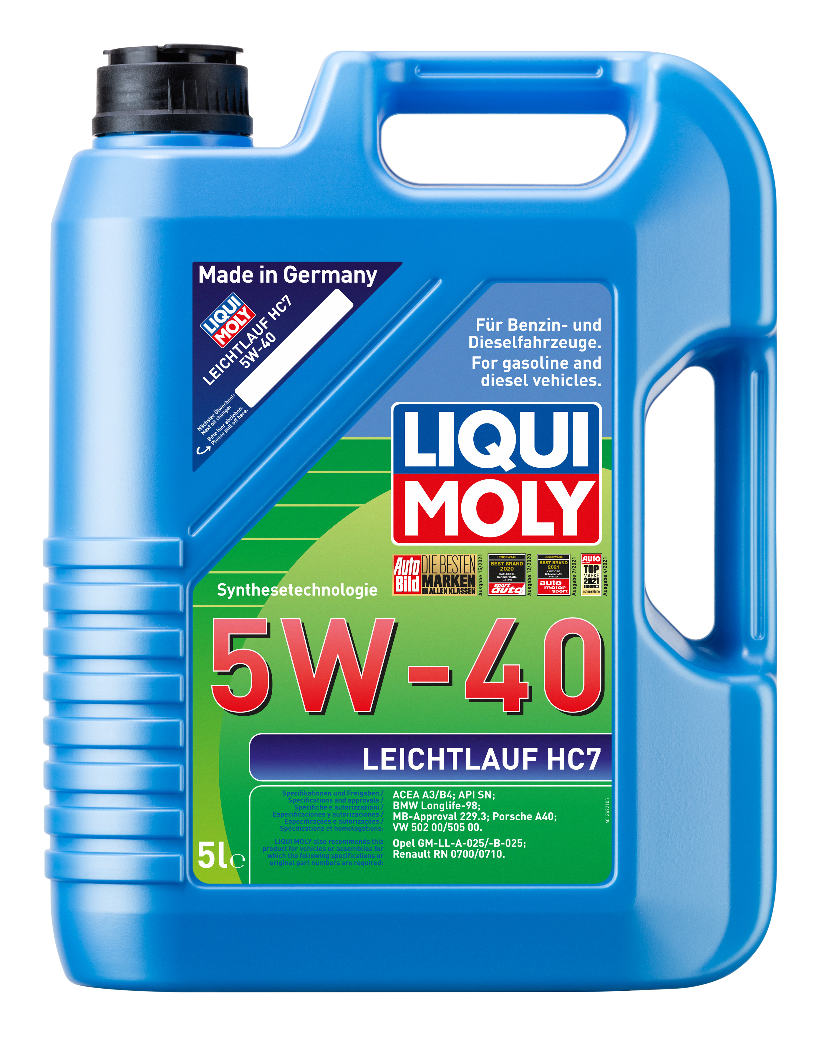 Aceite para Motor, Liqui Moly, Leichtlauf HC7, 5W-40, Sintético, 5 L