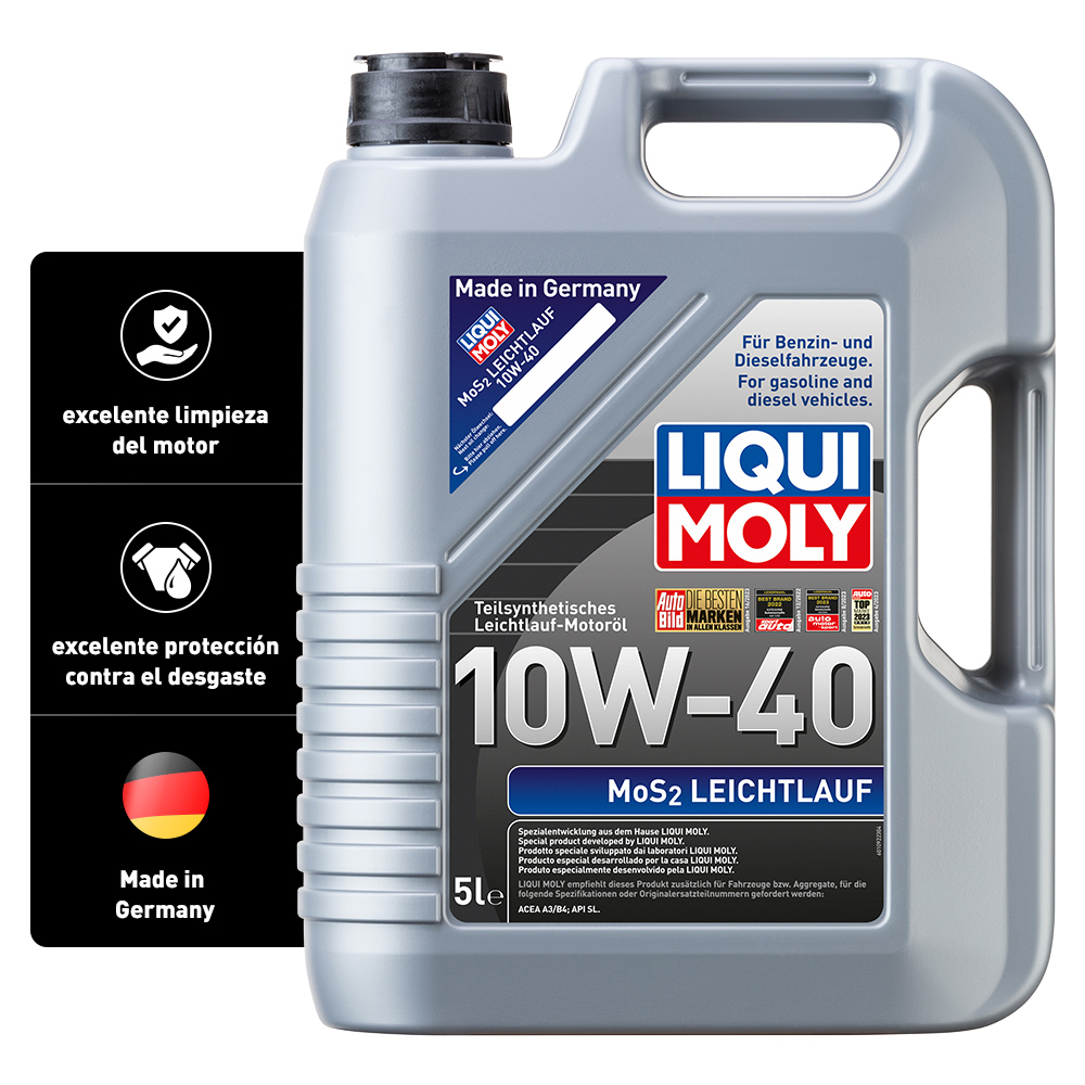 Aceite para Motor, Liqui Moly, MoS2 Leichtlauf 10W-40, Semi-Sintético, 5 L