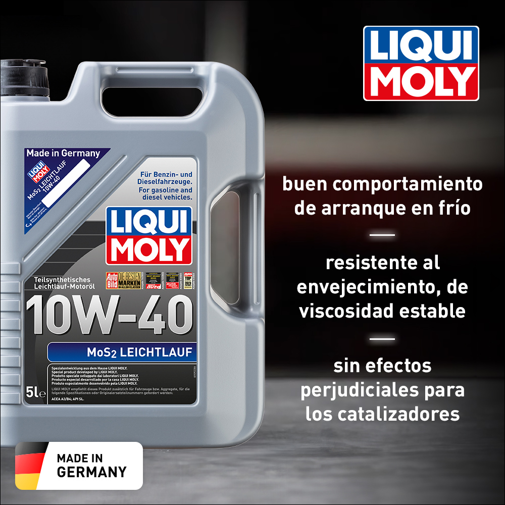 Aceite para Motor, Liqui Moly, MoS2 Leichtlauf 10W-40, Semi-Sintético, 5 L