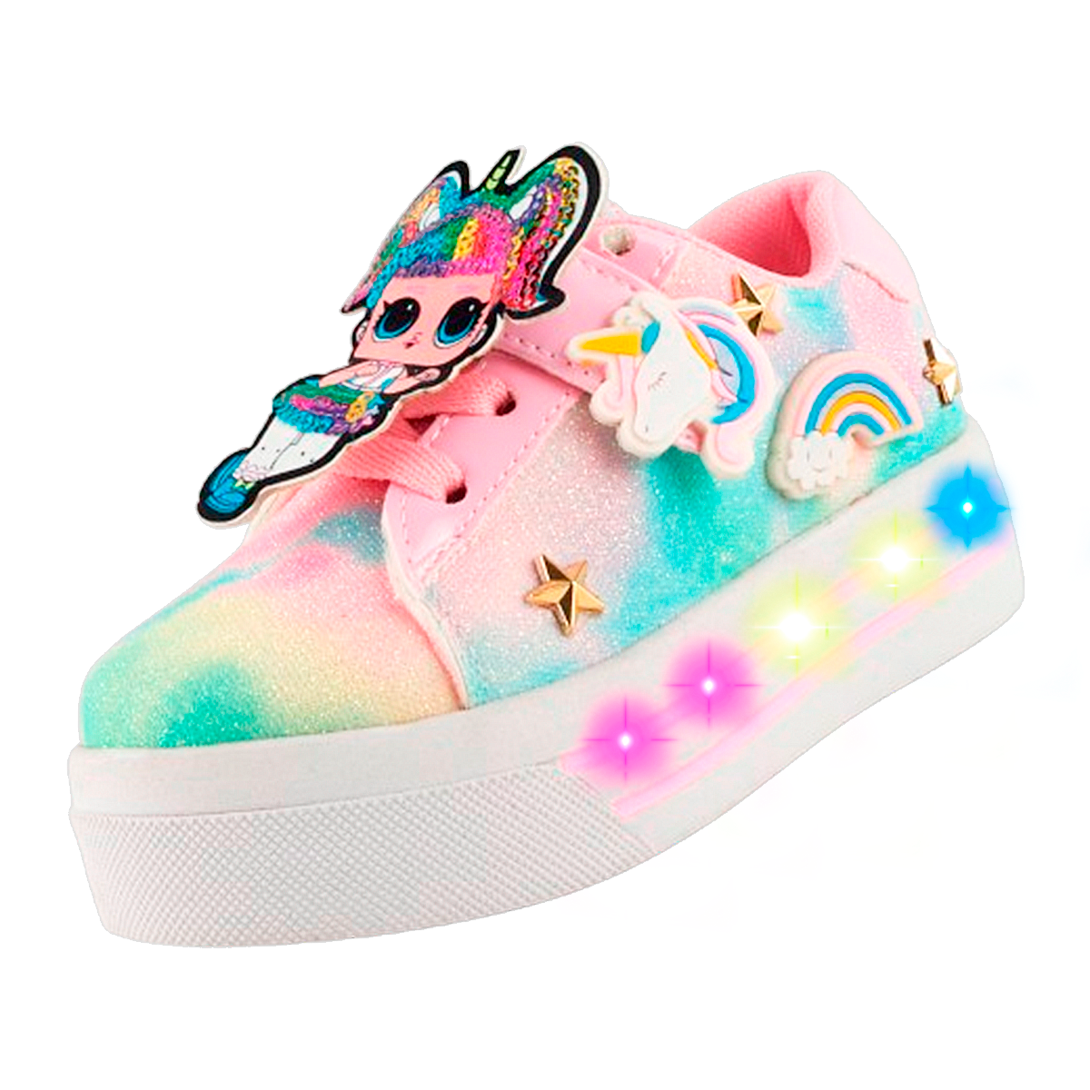 Tenis Niña Muñeca Lol Unicornio Arcoiris Luces Leds 410-RE