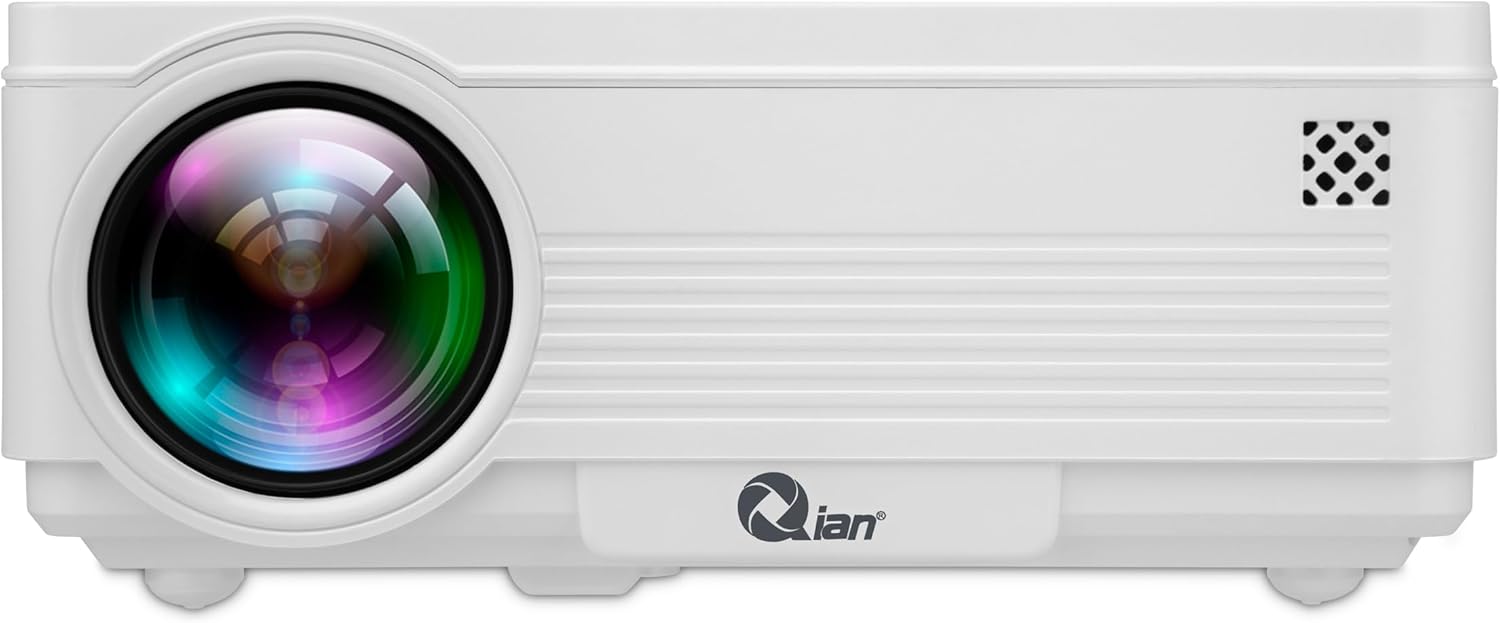 Qian Proyector Nativo 1280 * 720, Brillo de 200 lúmenes ANSI con 50,000 Horas de Vida, 35 a 150 Pulgadas Compatible con TV Stick, Chromecast, Roku, DVD, laptops, X-Box, PS5