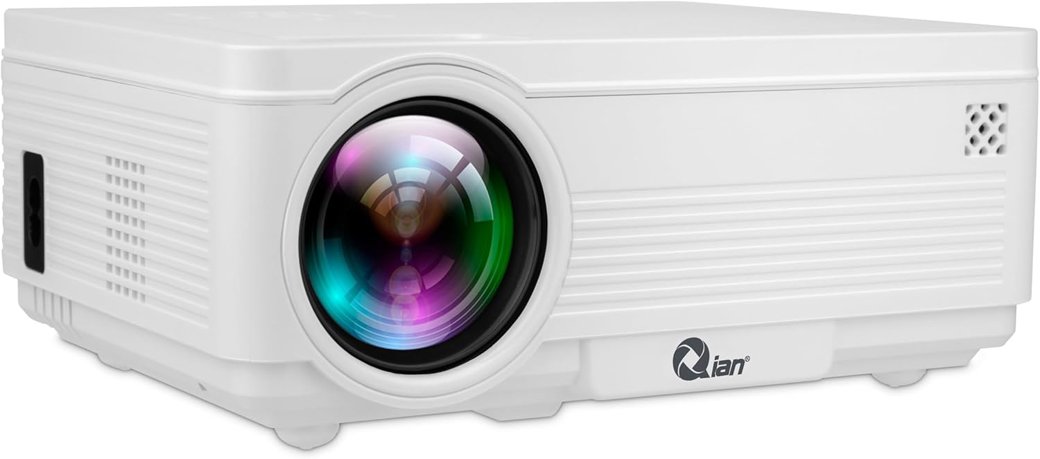Qian Proyector Nativo 1280 * 720, Brillo de 200 lúmenes ANSI con 50,000 Horas de Vida, 35 a 150 Pulgadas Compatible con TV Stick, Chromecast, Roku, DVD, laptops, X-Box, PS5