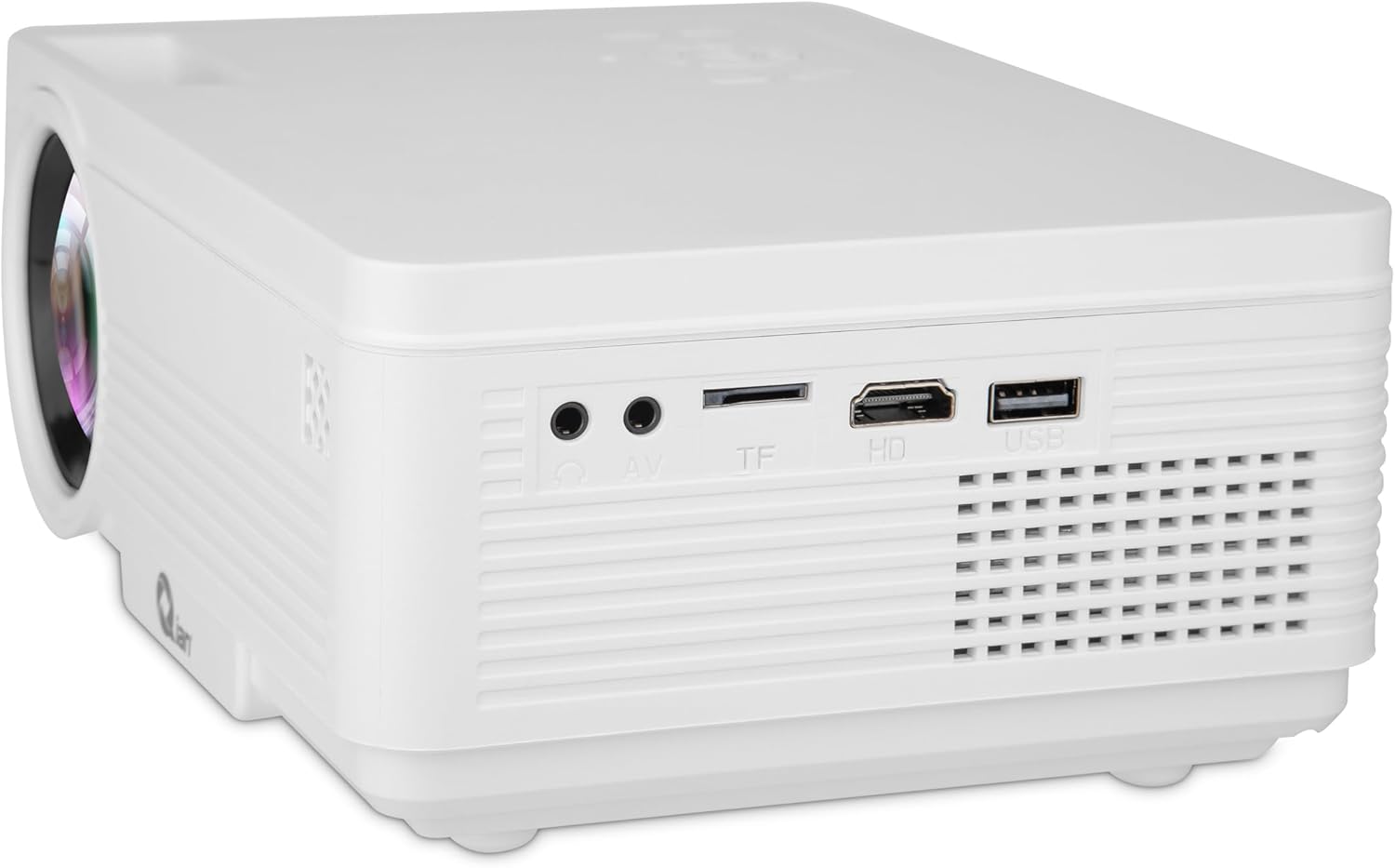 Qian Proyector Nativo 1280 * 720, Brillo de 200 lúmenes ANSI con 50,000 Horas de Vida, 35 a 150 Pulgadas Compatible con TV Stick, Chromecast, Roku, DVD, laptops, X-Box, PS5