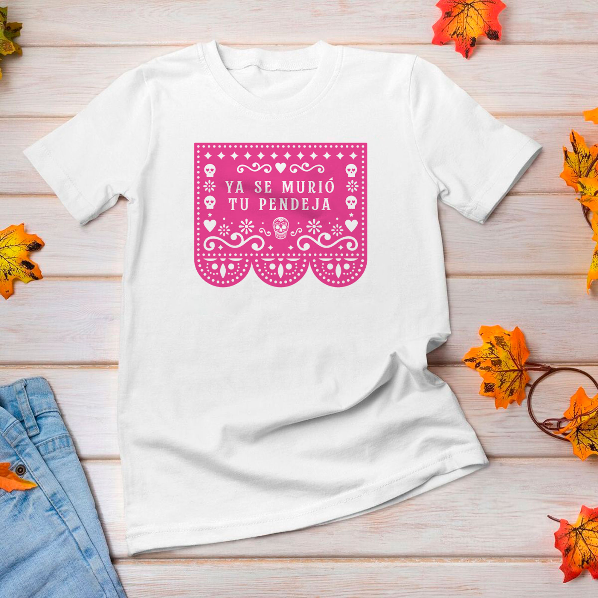 Playera Oversize de Manga Corta Unisex con Diseño de Papel Picado Blanca Cómoda y de Alta Calidad