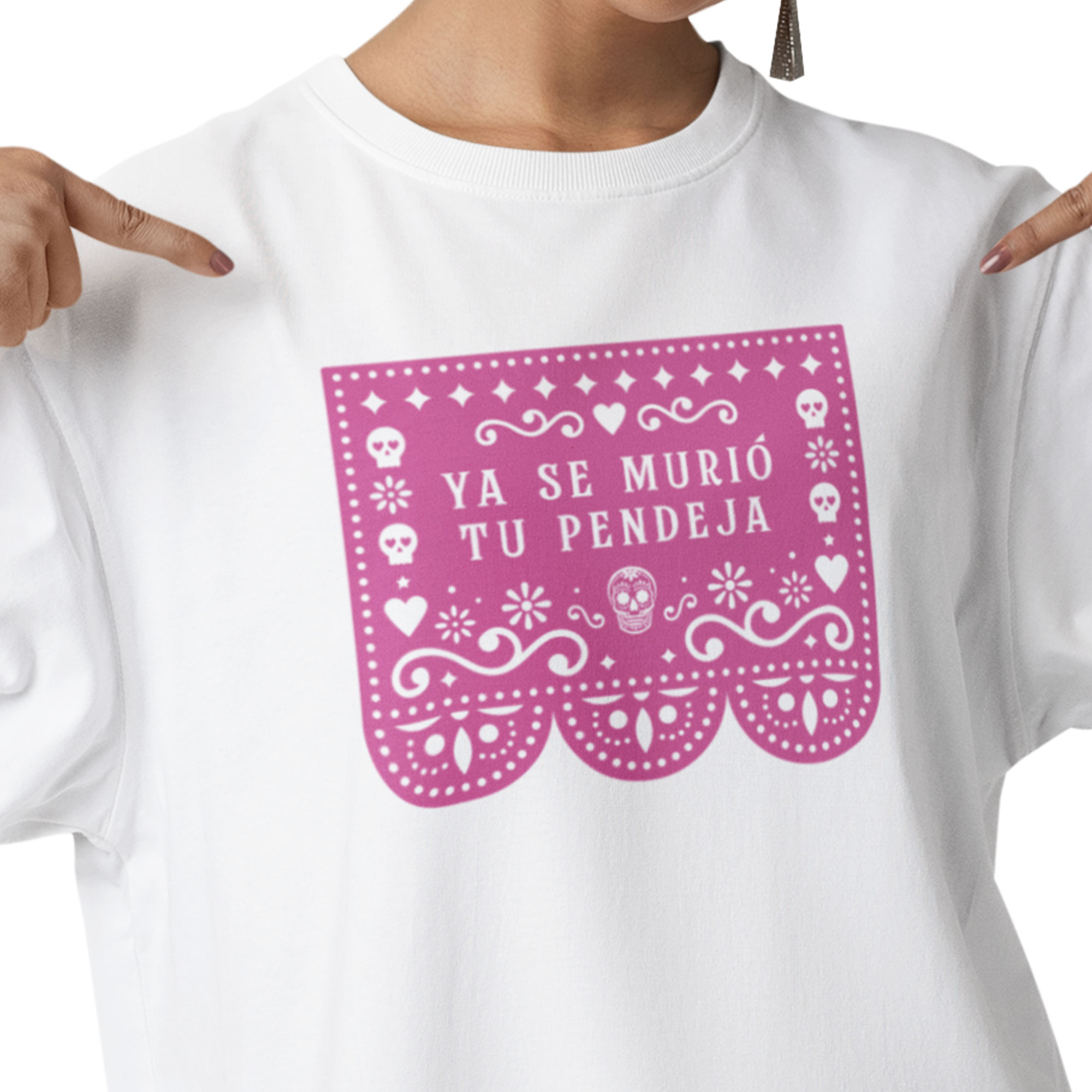 Playera Oversize de Manga Corta Unisex con Diseño de Papel Picado Blanca Cómoda y de Alta Calidad