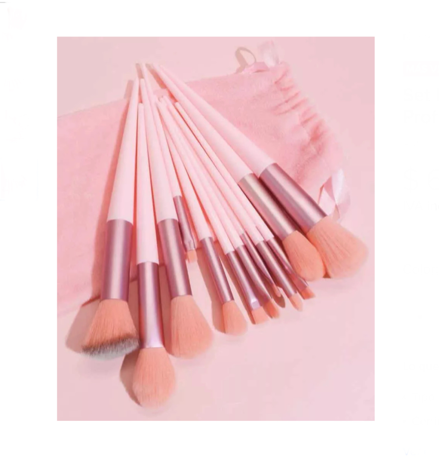 Juego de 13 brochas de maquillaje profesional con bolsa color rosa