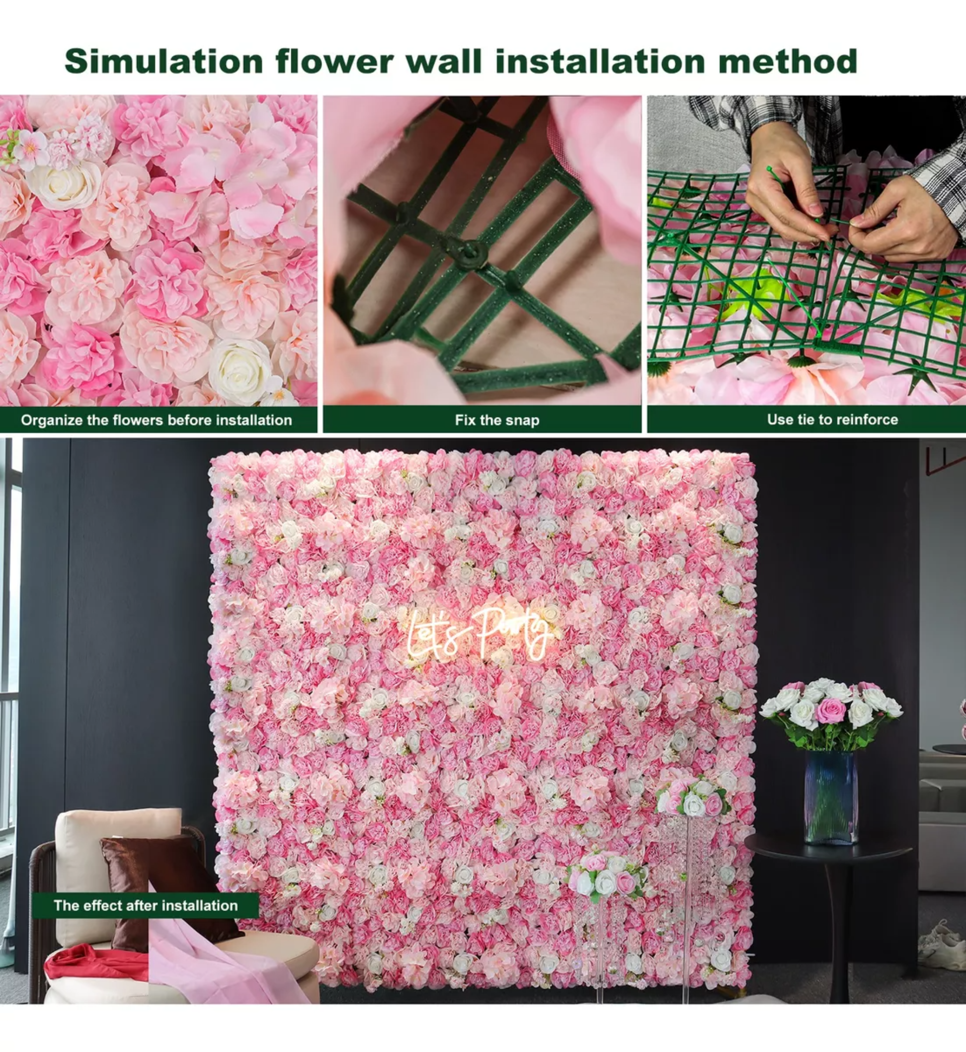 Panel Flores Rosas Artificiales Hogar Decoraciones 12pcs