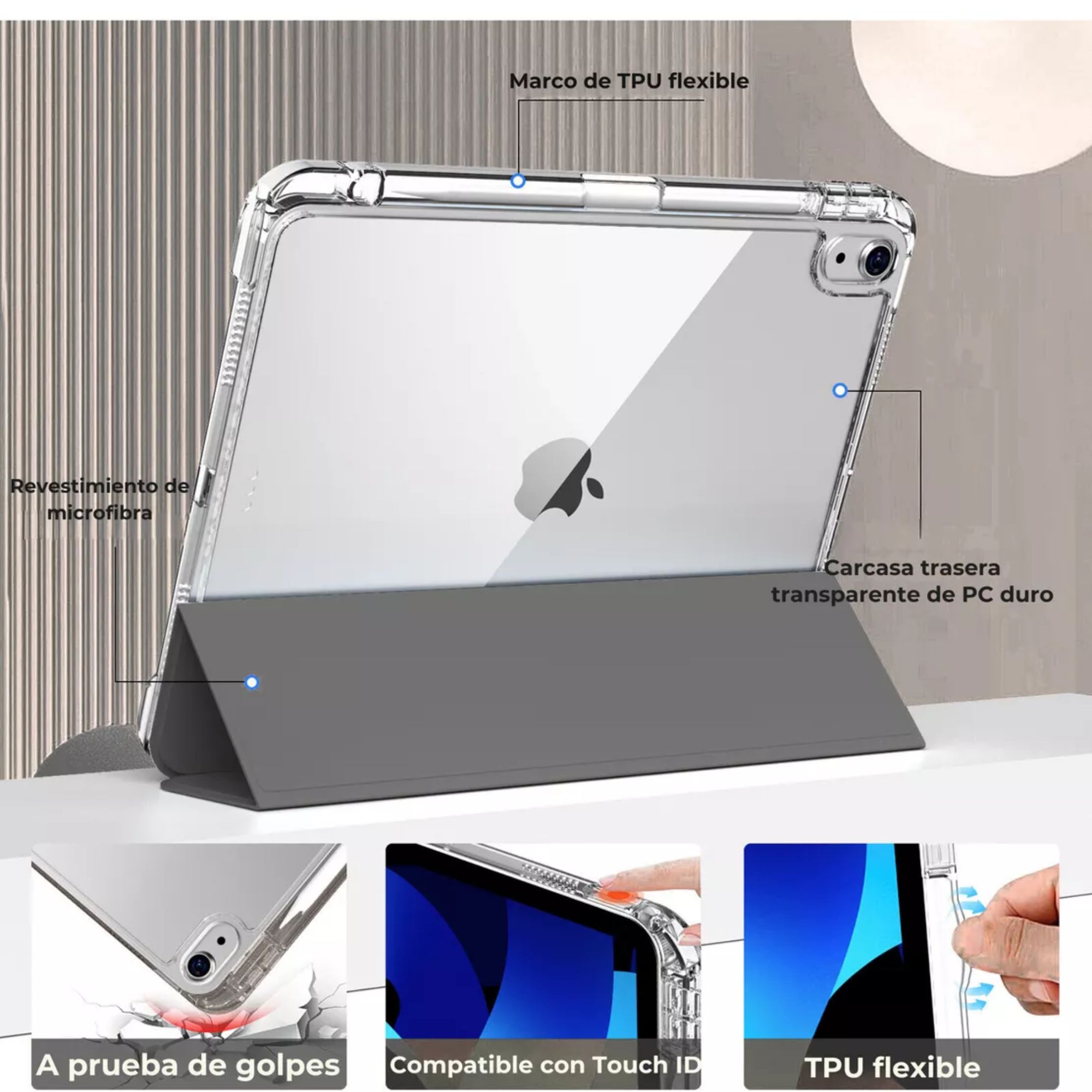 Funda Para iPad 7th/8th/9th 10.2 Smart Cover Con Soporte Color Negro