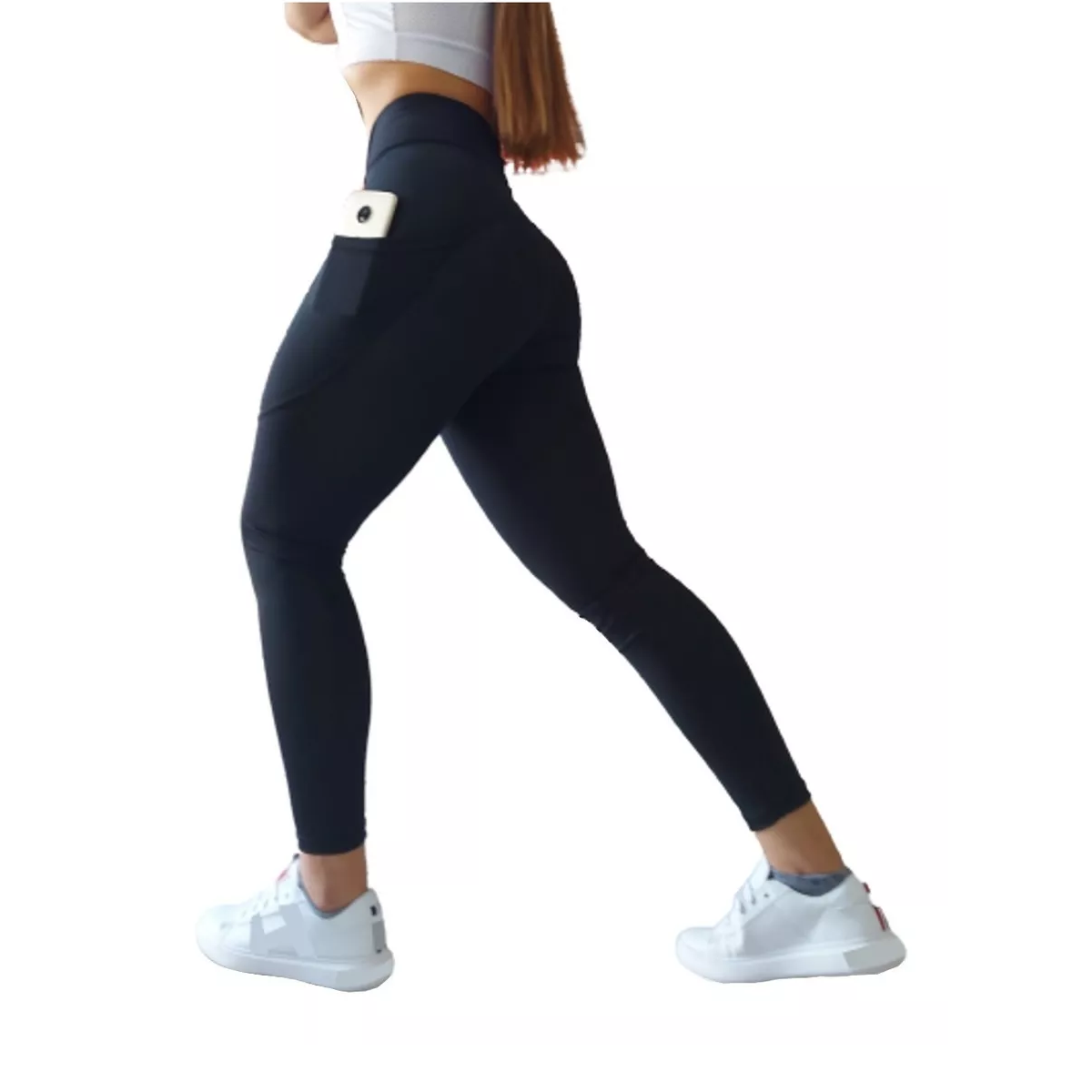 Leggins Deportivos Dama De Licra Con Bolsa Celular Gym Negro Talla M