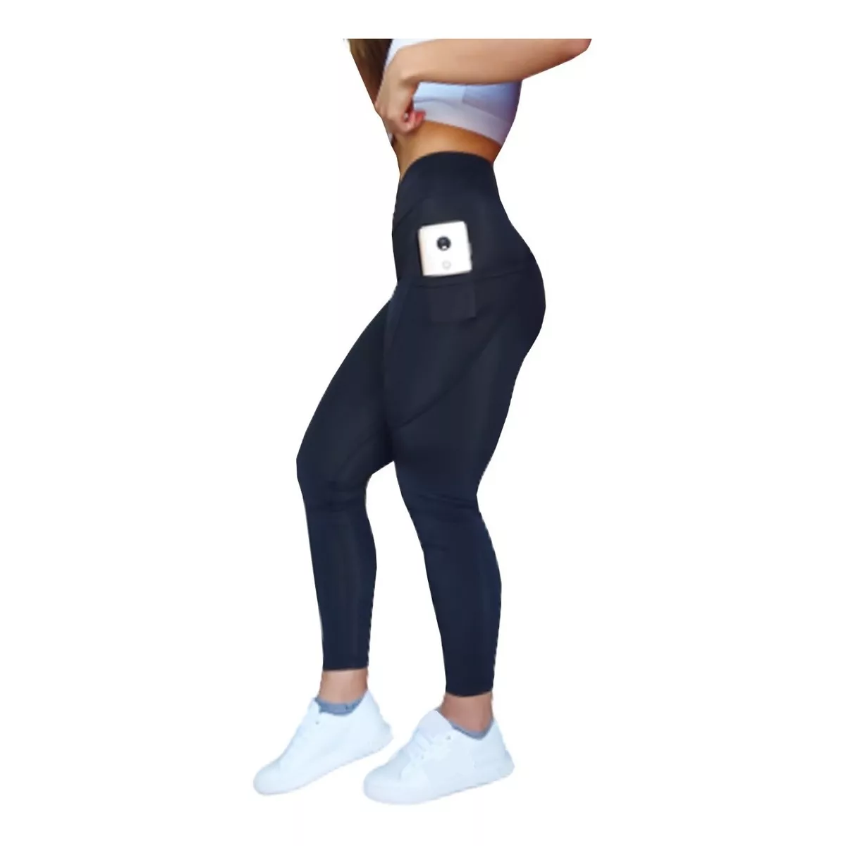 Leggins Deportivos Dama De Licra Con Bolsa Celular Gym Negro Talla L