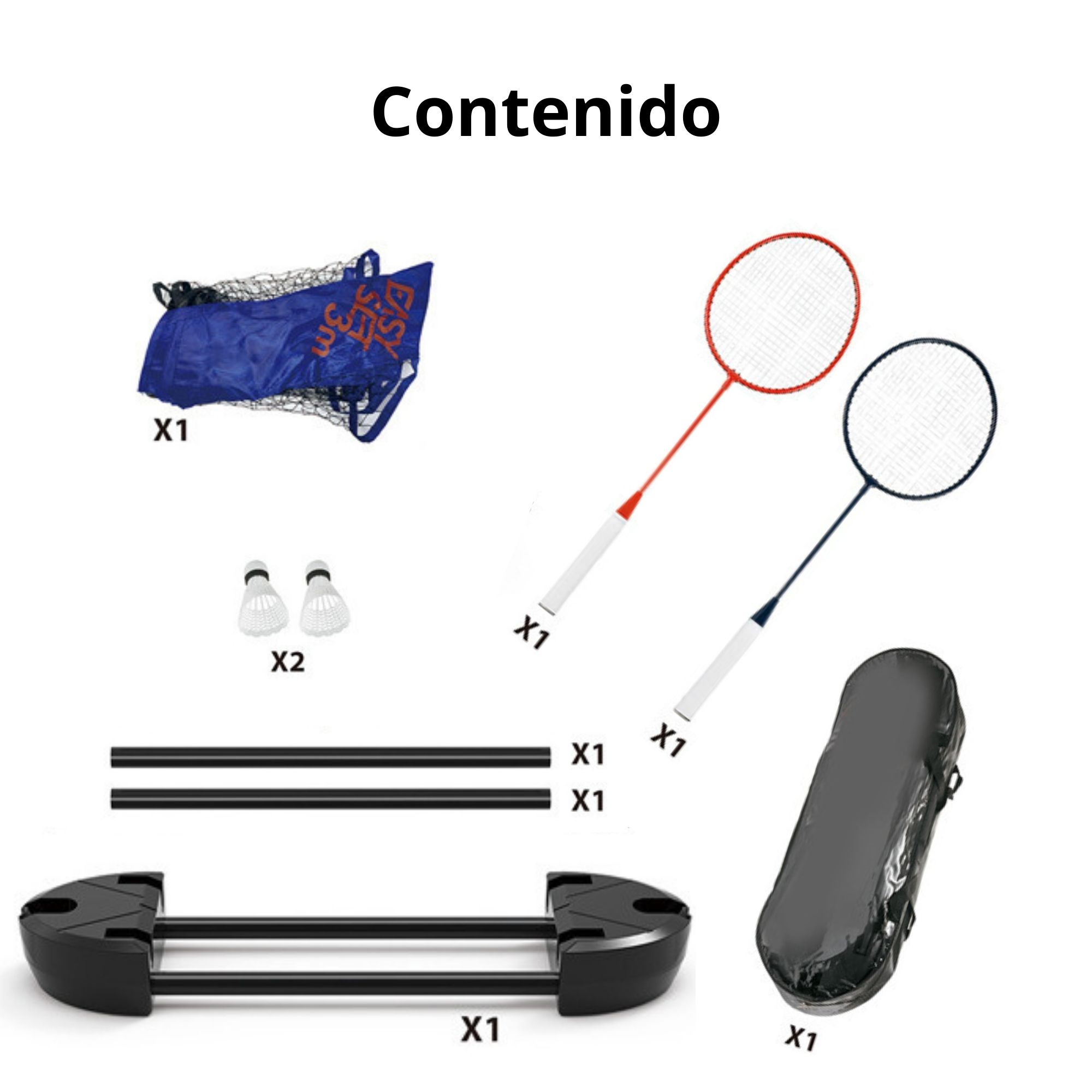 Juego Set de Badminton con Red, Base, 2 Raquetas, 2 Gallitos, Funda Portatil