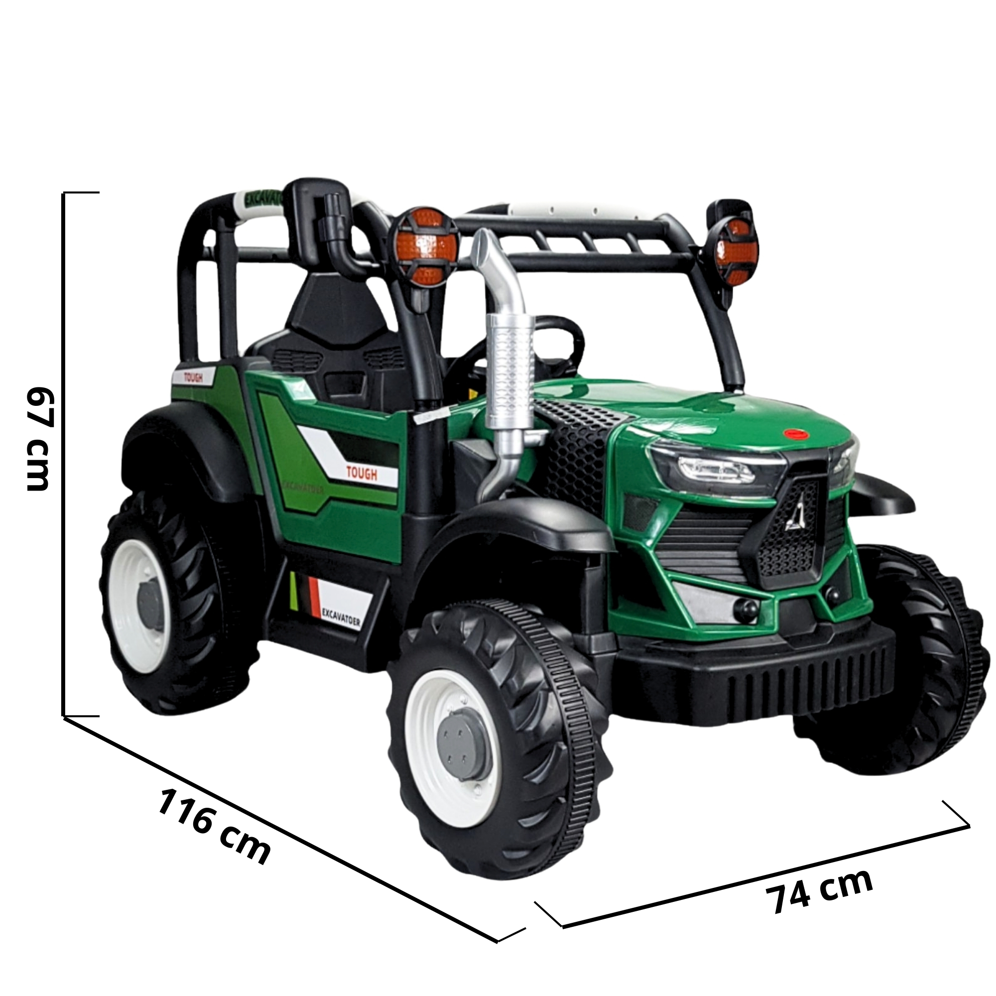 Tractor Montable Electrico para Niños con Control Remoto Luz Led 12v- Verde