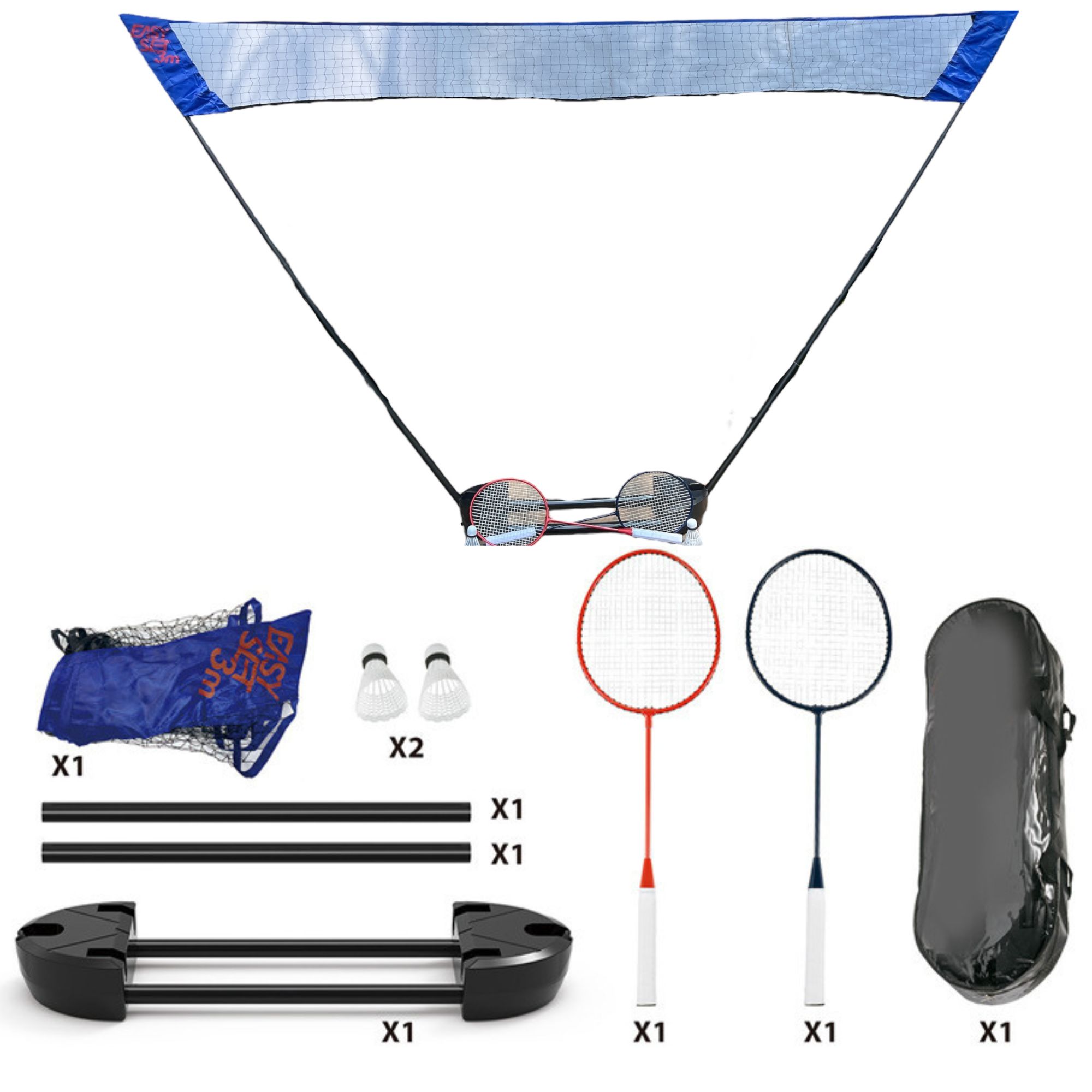 Juego Set de Badminton con Red, Base, 2 Raquetas, 2 Gallitos, Funda Portatil