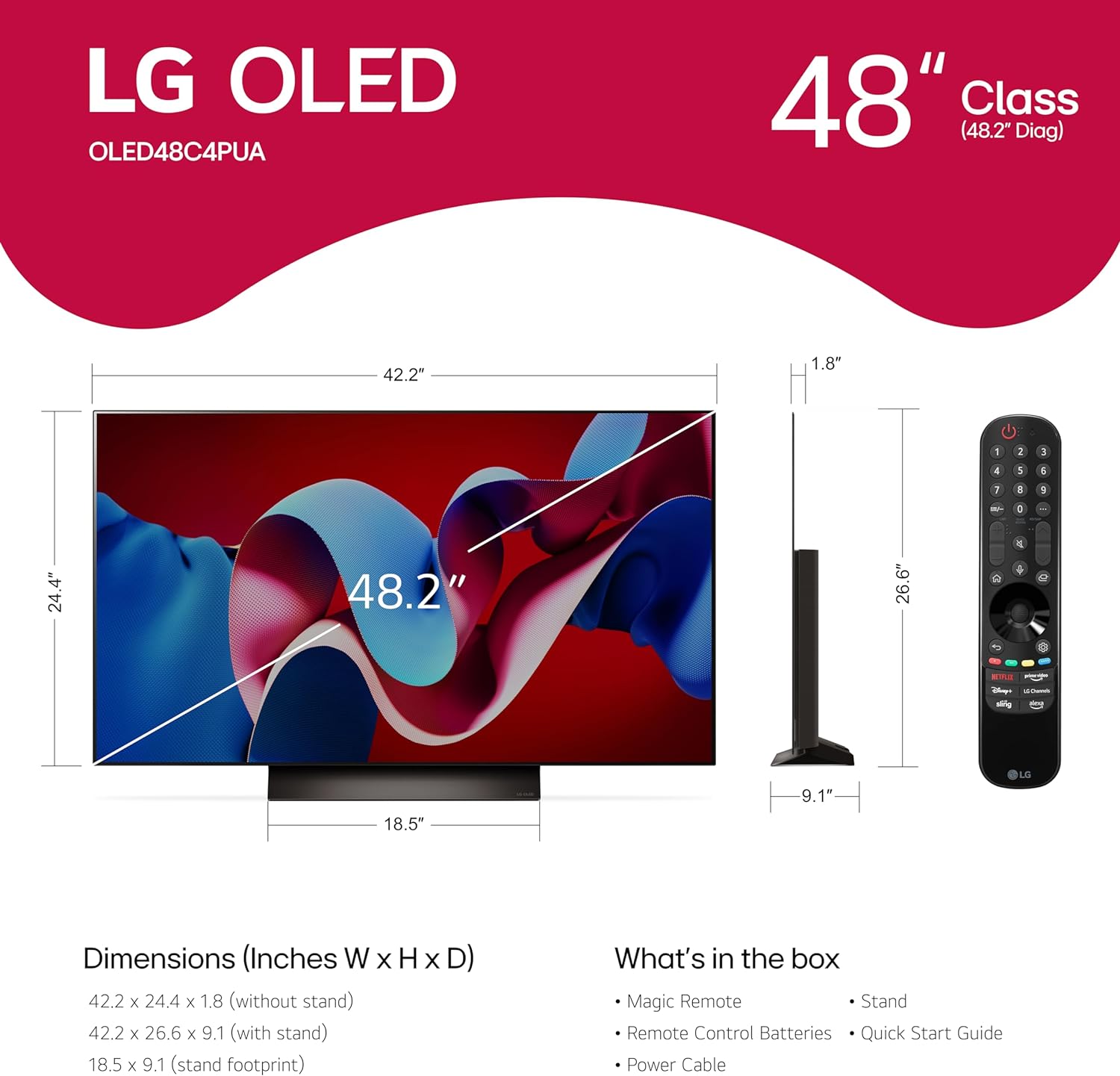 Pantalla Smart TV LG OLED evo AI C4 4K UHD 48" pulgadas Modelo 2024 