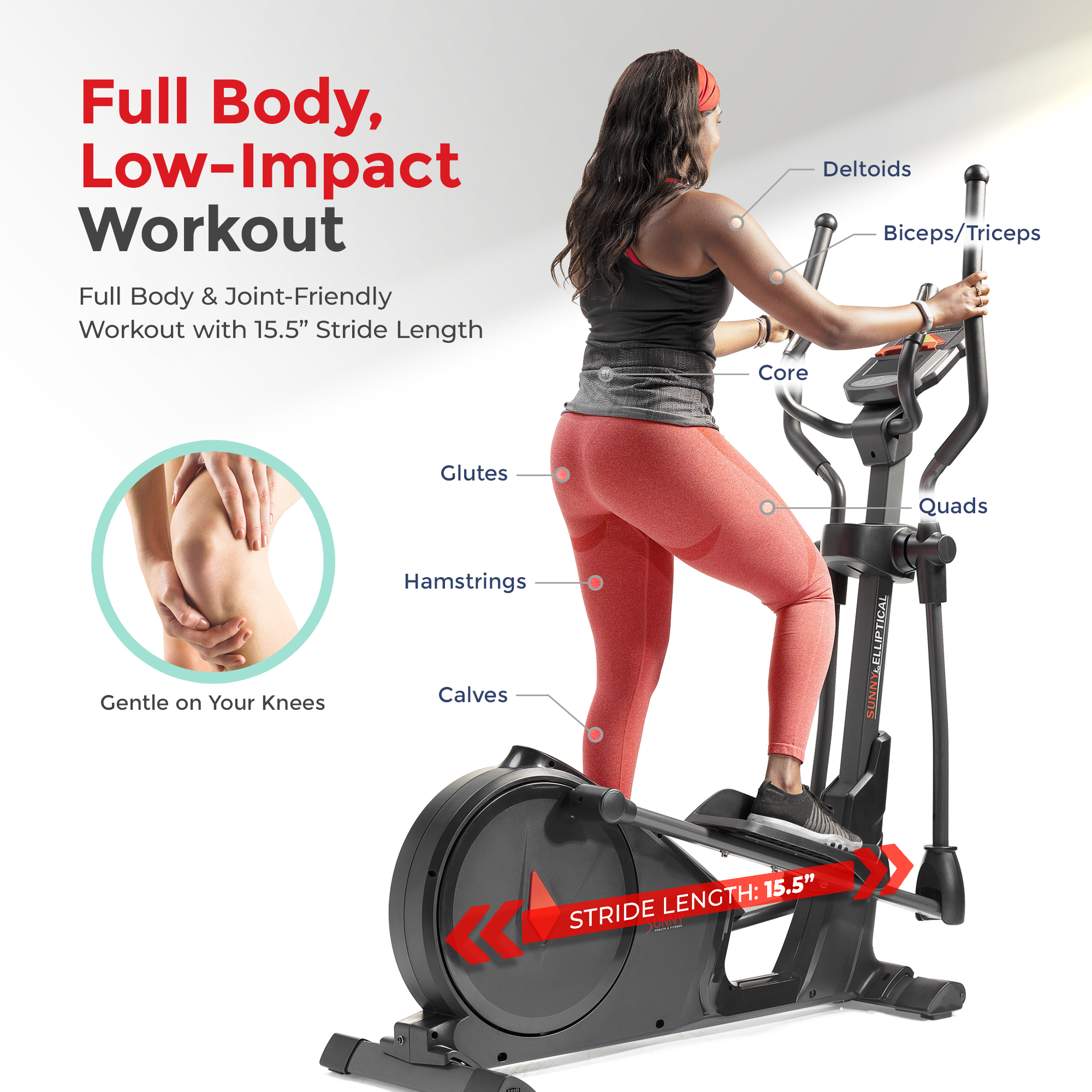 Elíptica Sunny Health & Fitness Cuerpo Completo de Bajo Impacto 