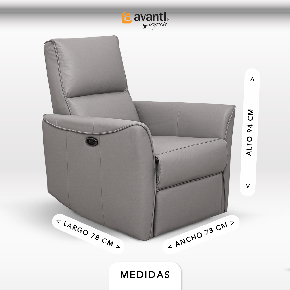 Sillón Reclinable Finch Reposet Eléctrico de Piel - Reposet Confortable - Sofá para Sala De TV O Recámara Gris