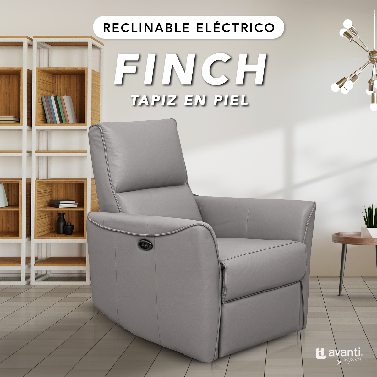 Sillón Reclinable Finch Reposet Eléctrico de Piel - Reposet Confortable - Sofá para Sala De TV O Recámara Gris
