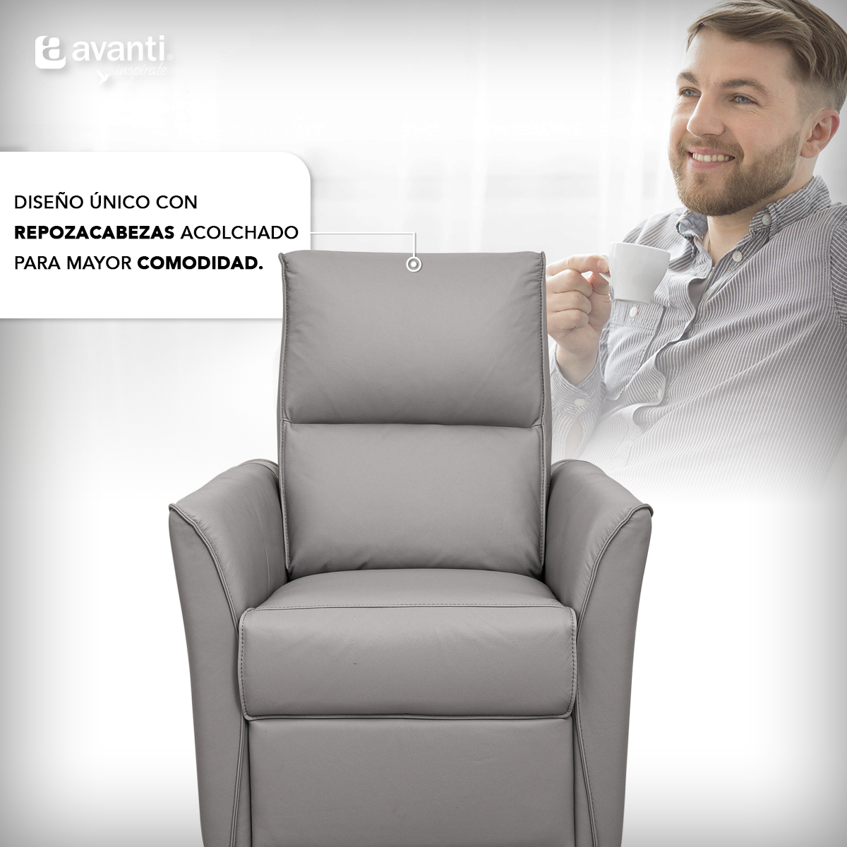 Sillón Reclinable Finch Reposet Eléctrico de Piel - Reposet Confortable - Sofá para Sala De TV O Recámara Gris