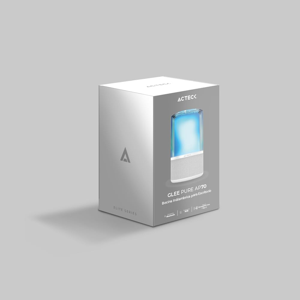 BOCINA ACTECK GLEE PURE AP70 BLANCO BLUETOOTH 5.2 3.5MM USB-C ILUMINACION LED ELITE SERIES AC-936392