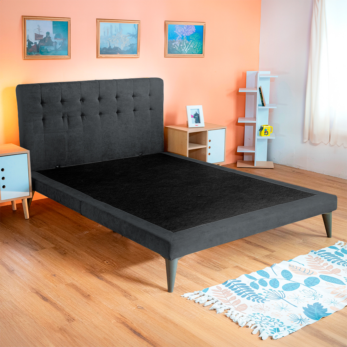 Cama Individual con Cabecera Roomi Livy Color Gris