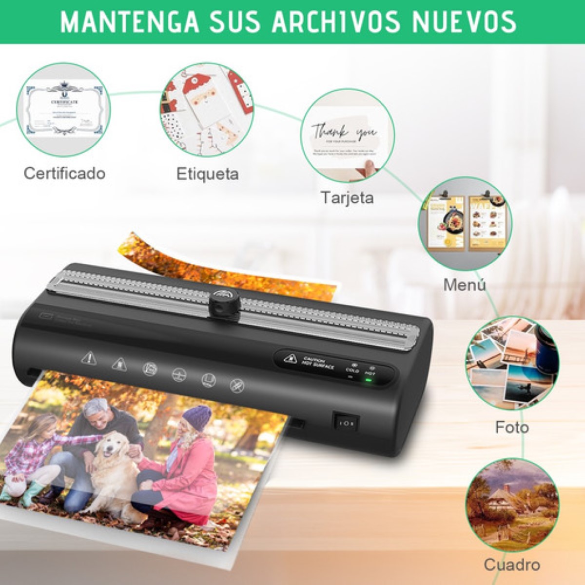 Laminadora Enmicadora Térmica Frio Foil Con Cortadora 5 En 1 negro