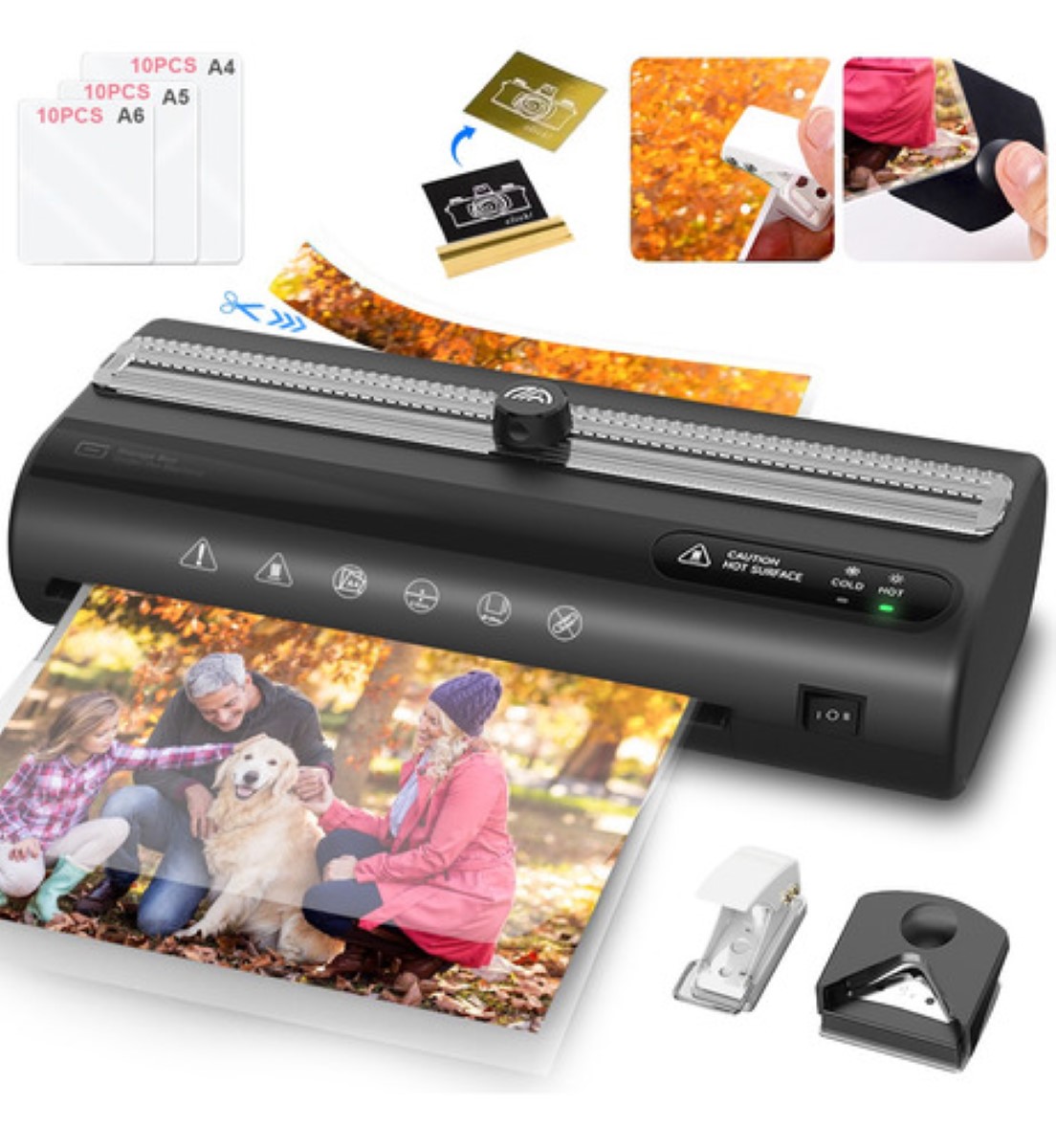 Laminadora Enmicadora Térmica Frio Foil Con Cortadora 5 En 1 negro