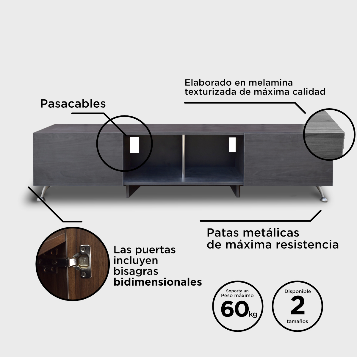 Mueble para TV de 77" London 1.80 mts  Inteligente  y Practico Hogare  Chocolate