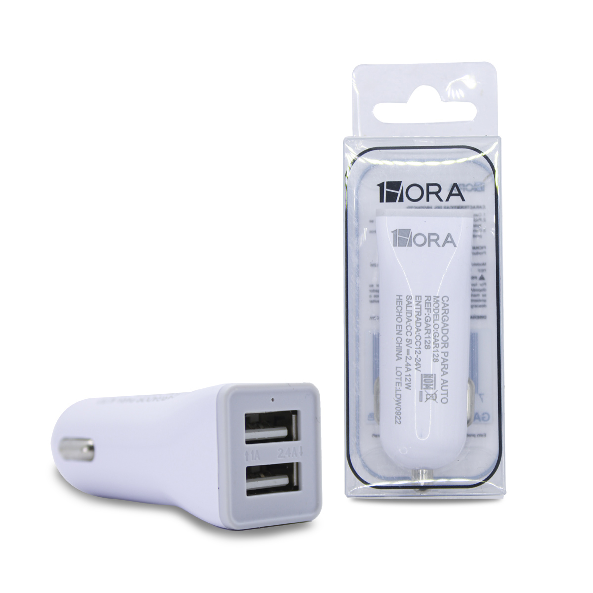 Cargador Para Auto 1hora Carga Rápida Salida 5v A 2.4 Color Blanco
