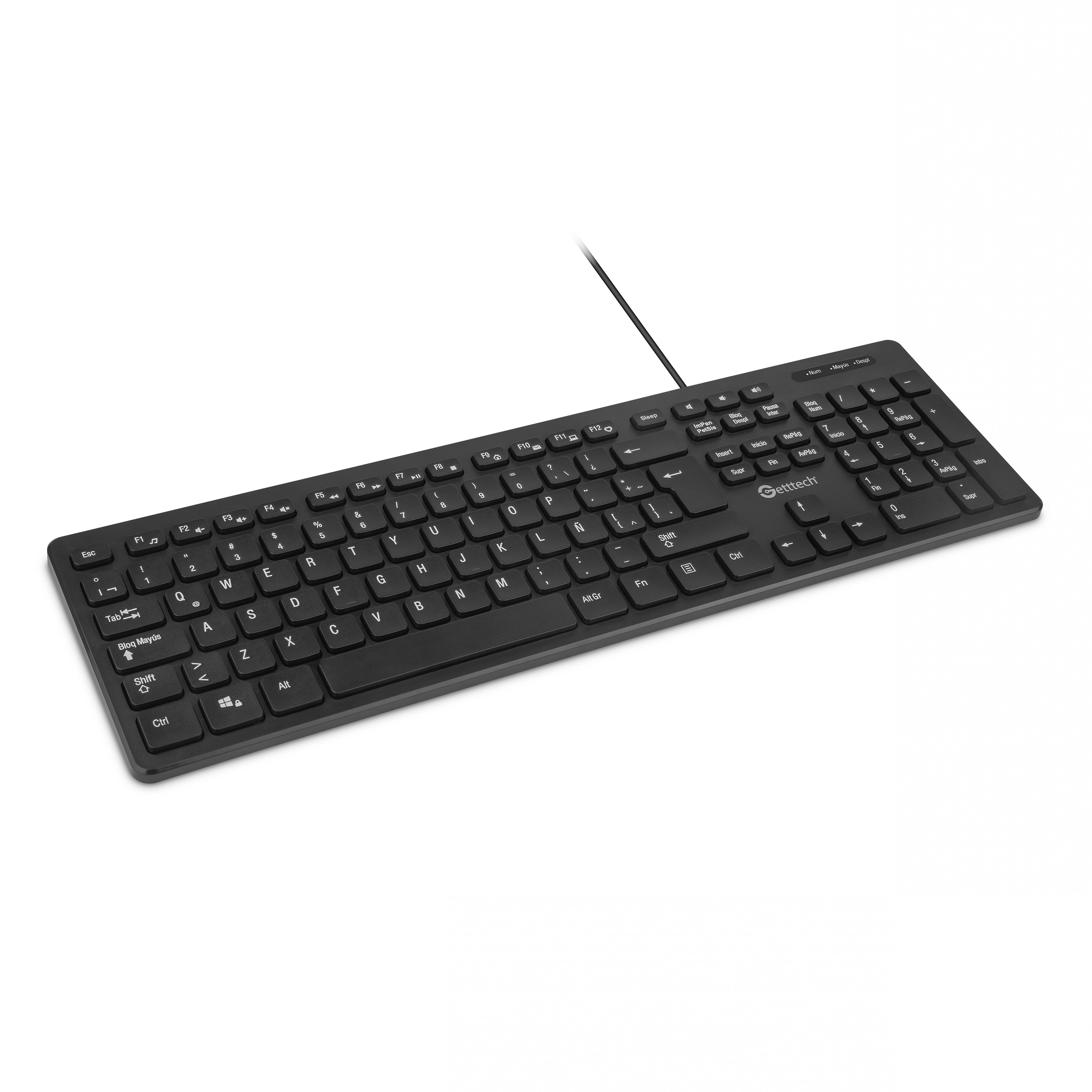 Teclado Slim Getttech Negro Español usb con REposa (GGK-ESMWR-01)
