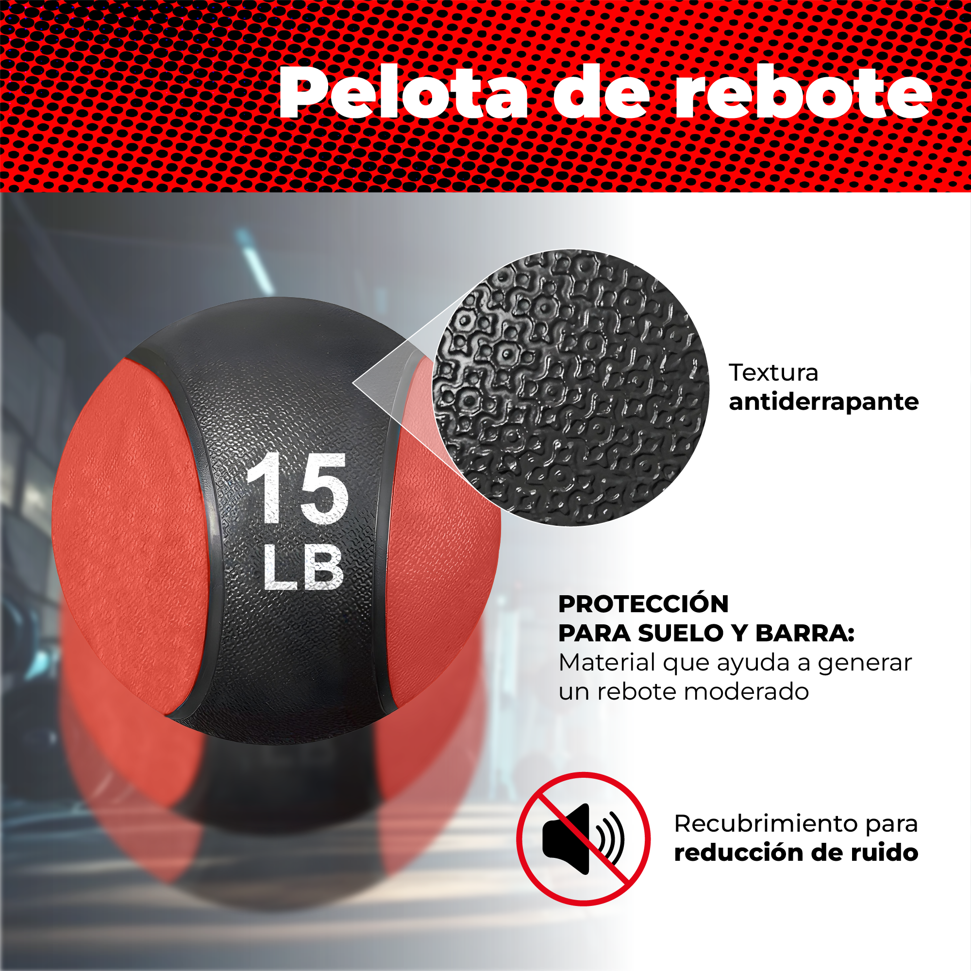 Balon Medicinal Crossfit Fitness Entrenamiento Aerodinamico X-RUSH ROJA 15 Libras