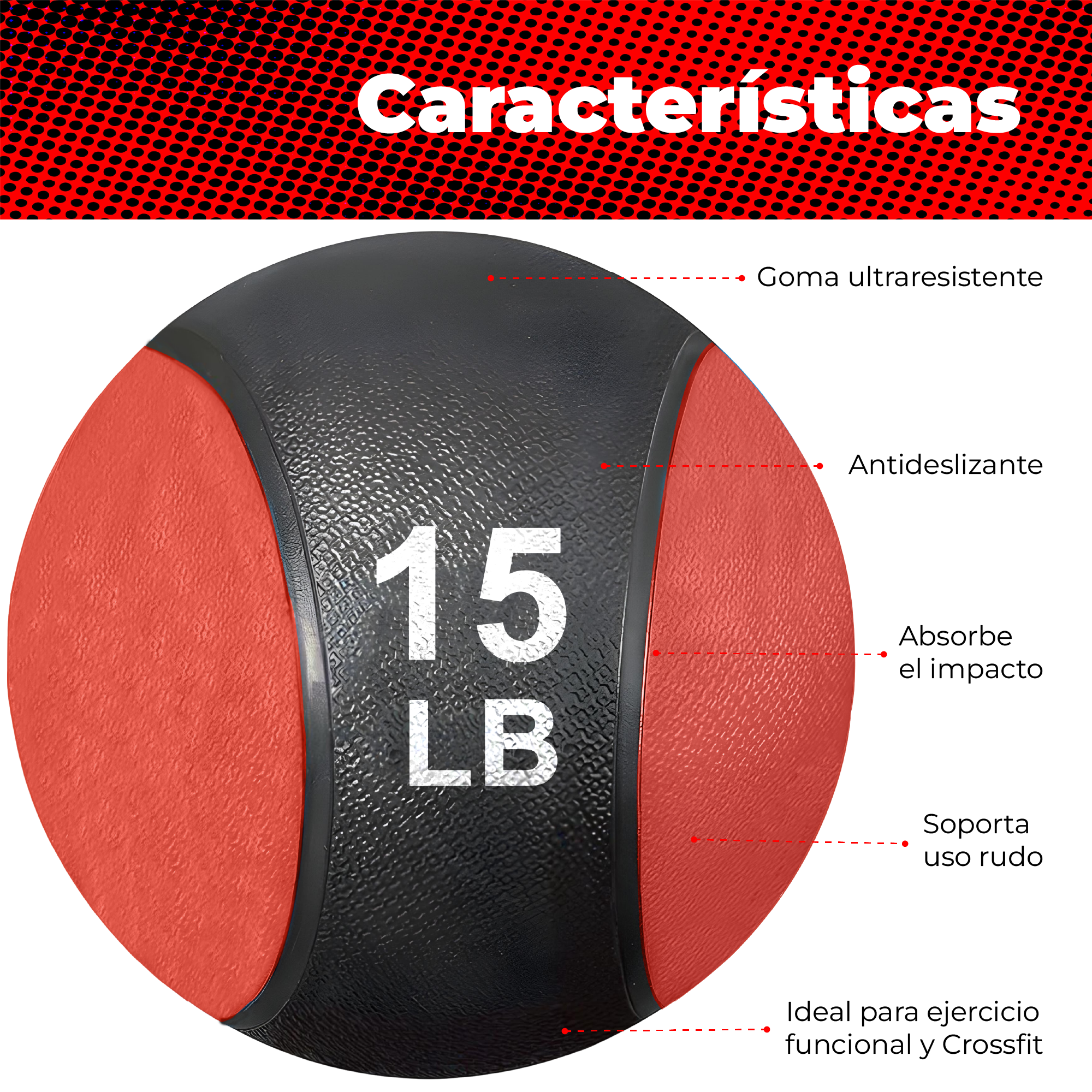 Balon Medicinal Crossfit Fitness Entrenamiento Aerodinamico X-RUSH ROJA 15 Libras
