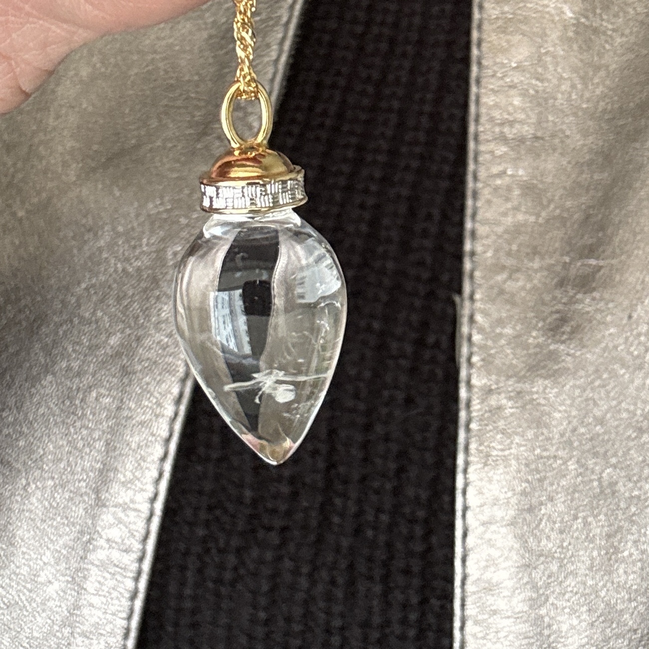 Collar Pendulo Cuarzo Cristal- baño de oro-chapa de oro 