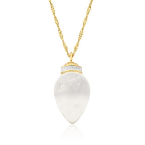 Collar Pendulo Cuarzo Cristal- baño de oro-chapa de oro 
