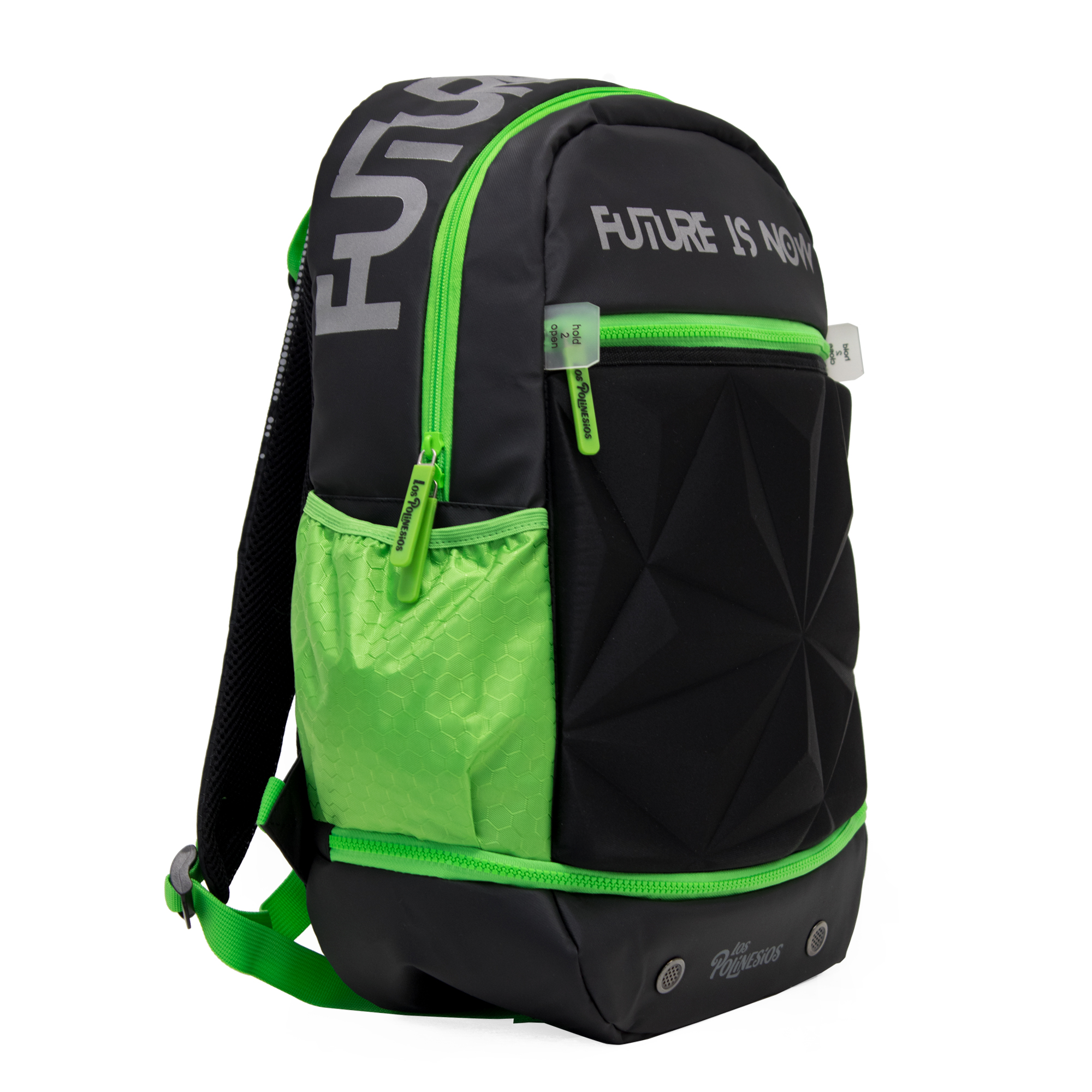 Mochila Rafa Polinesio Future Is Now Verde C/ Negro Primaria Escolar
