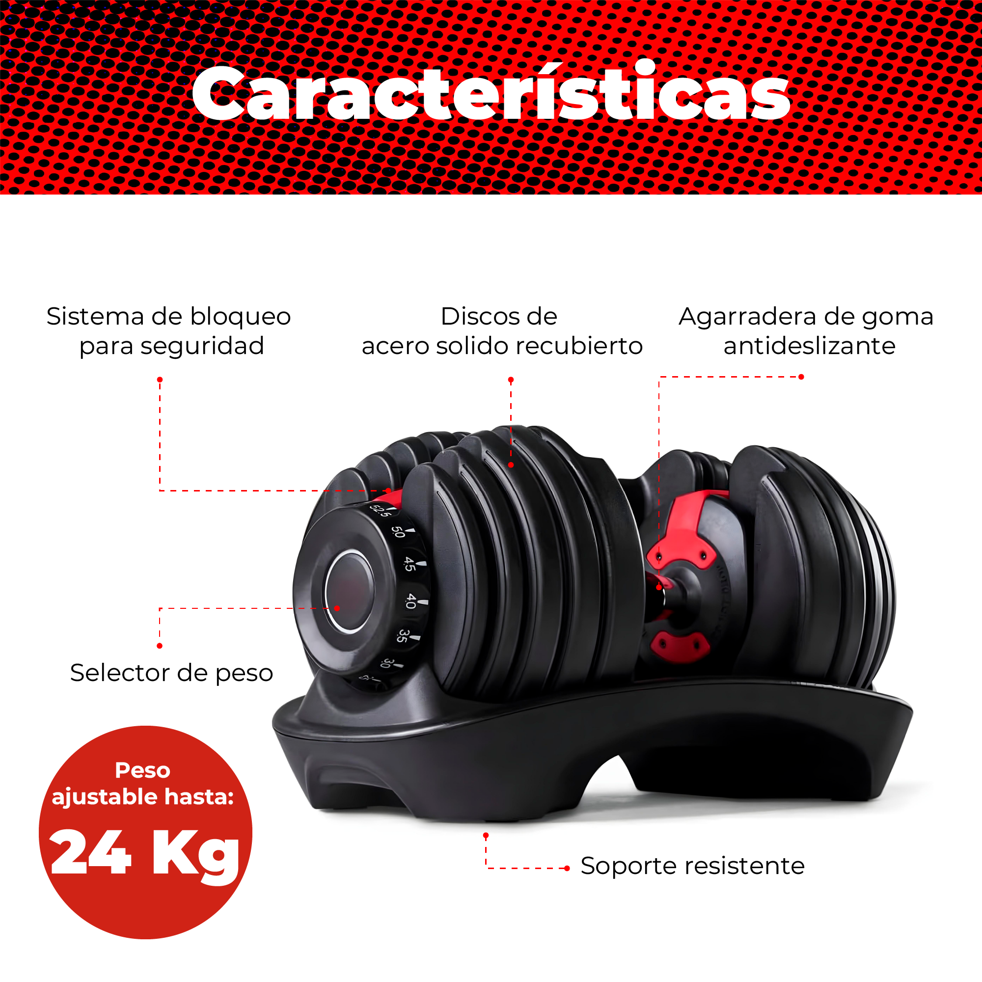 Mancuerna Peso Ajustable Dumbbell Individual 2.5 - 24 Kg