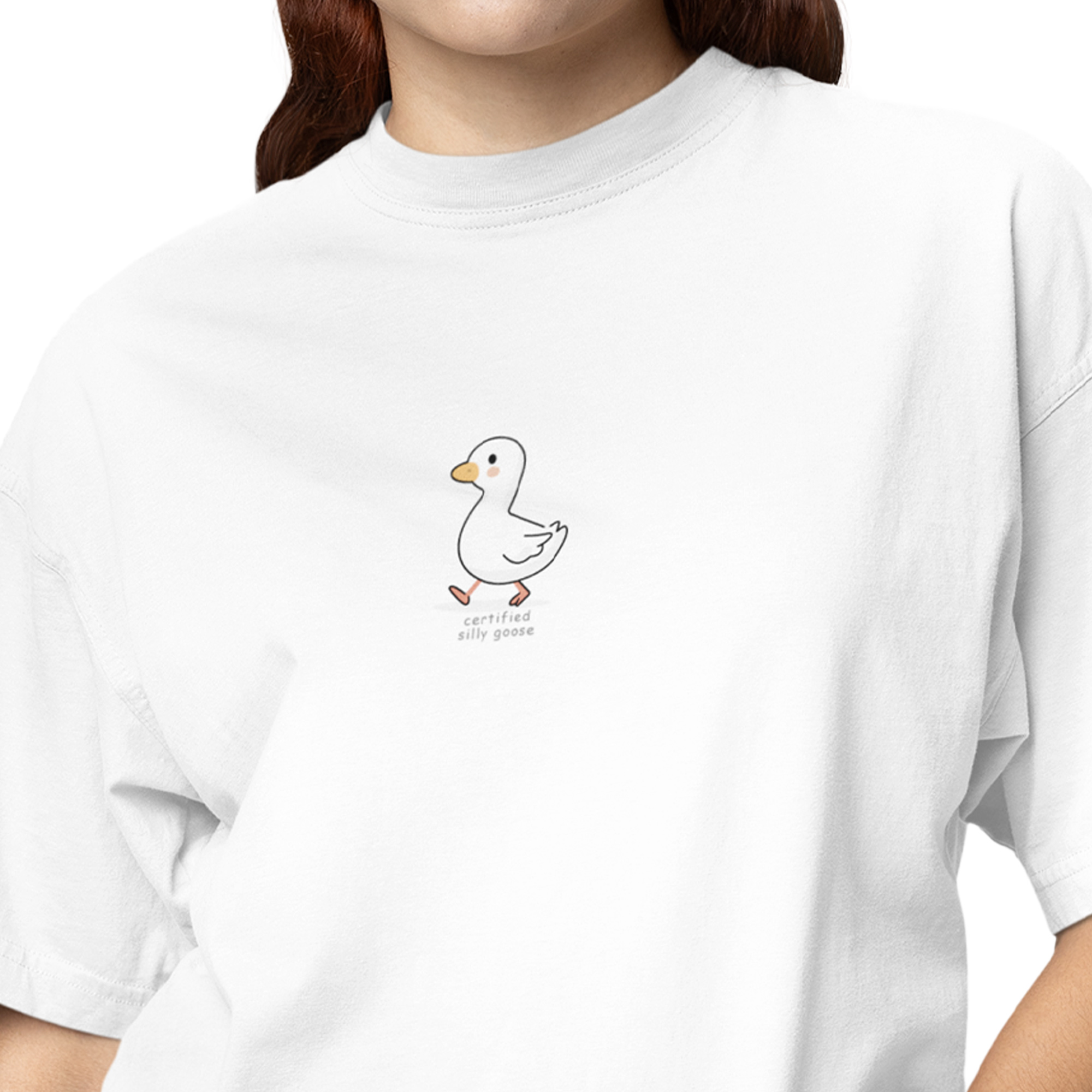 Playera Oversize de Manga Corta Unisex con Diseño de Silly Goose Blanca Cómoda y de Alta Calidad