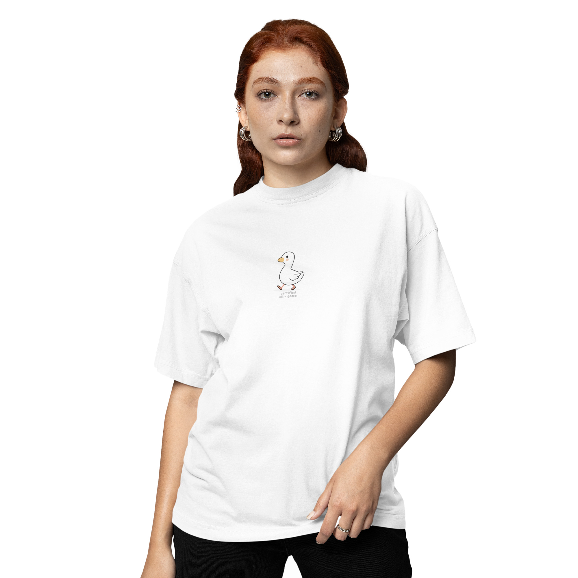Playera Oversize de Manga Corta Unisex con Diseño de Silly Goose Blanca Cómoda y de Alta Calidad