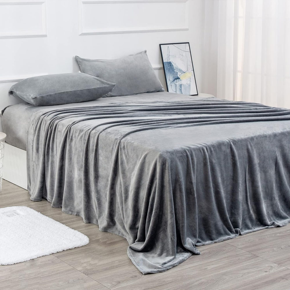 Juego de Sabanas Polar Invernales Suaves y Cálidas para las noches frías Individual Gris Kyuden Home