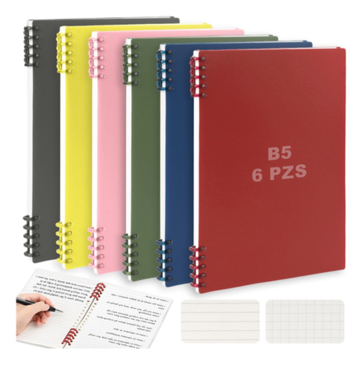 Cuaderno Profesional Libretas Espiral Raya Y Cuadro 6 Pzs B5 colores