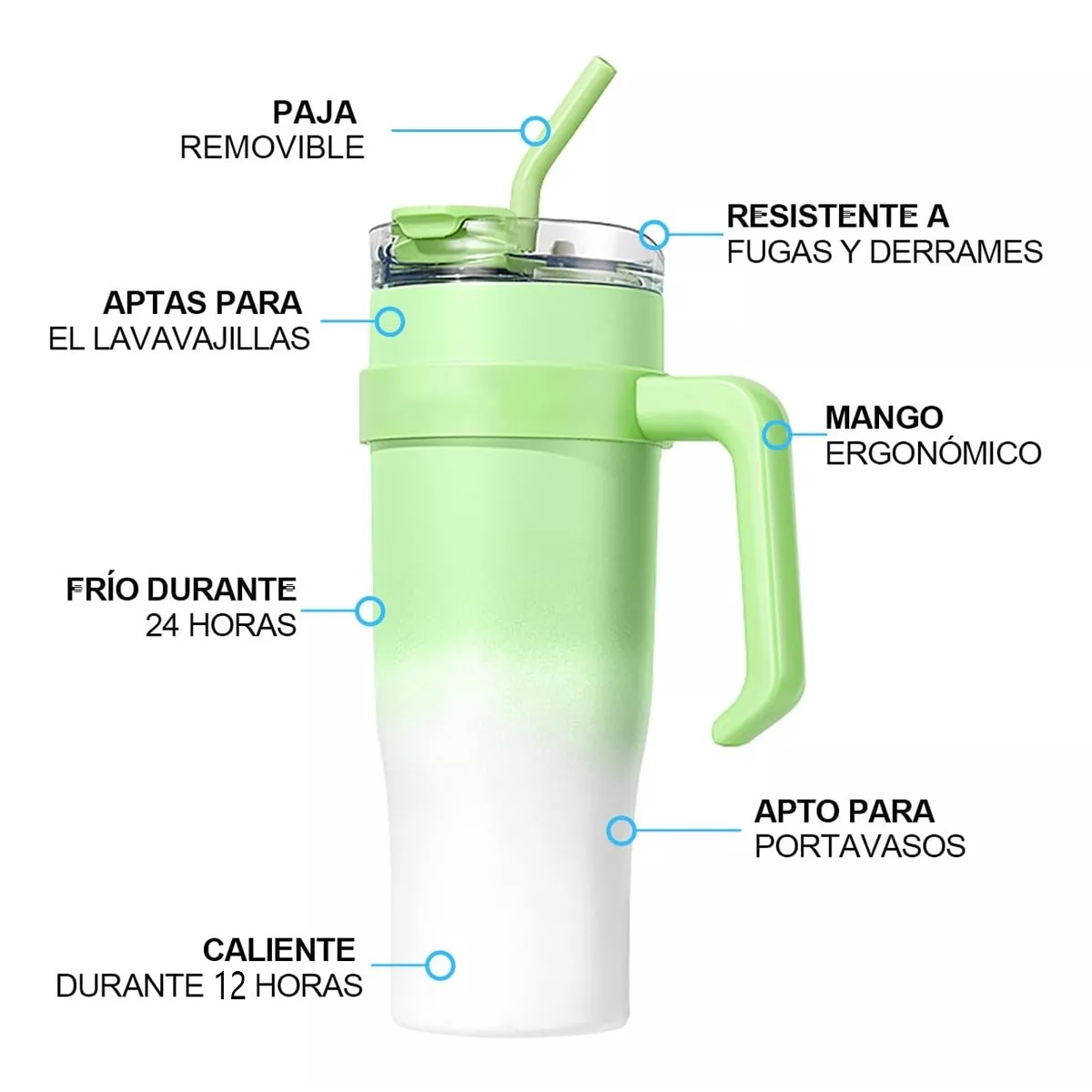 Vaso Con Popote Termos Acero Inoxidable Recipiente 40oz Verde
