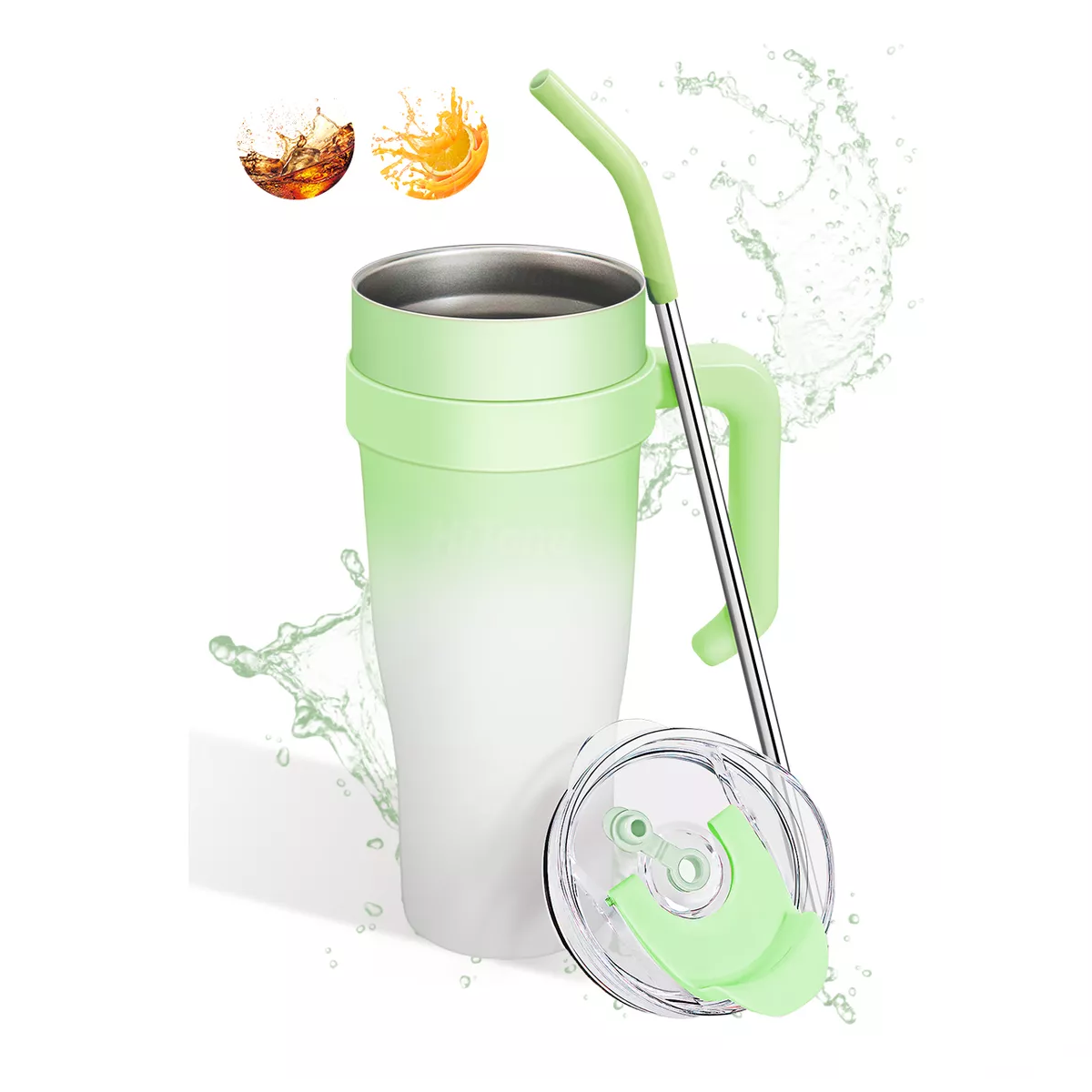 Vaso Con Popote Termos Acero Inoxidable Recipiente 40oz Verde