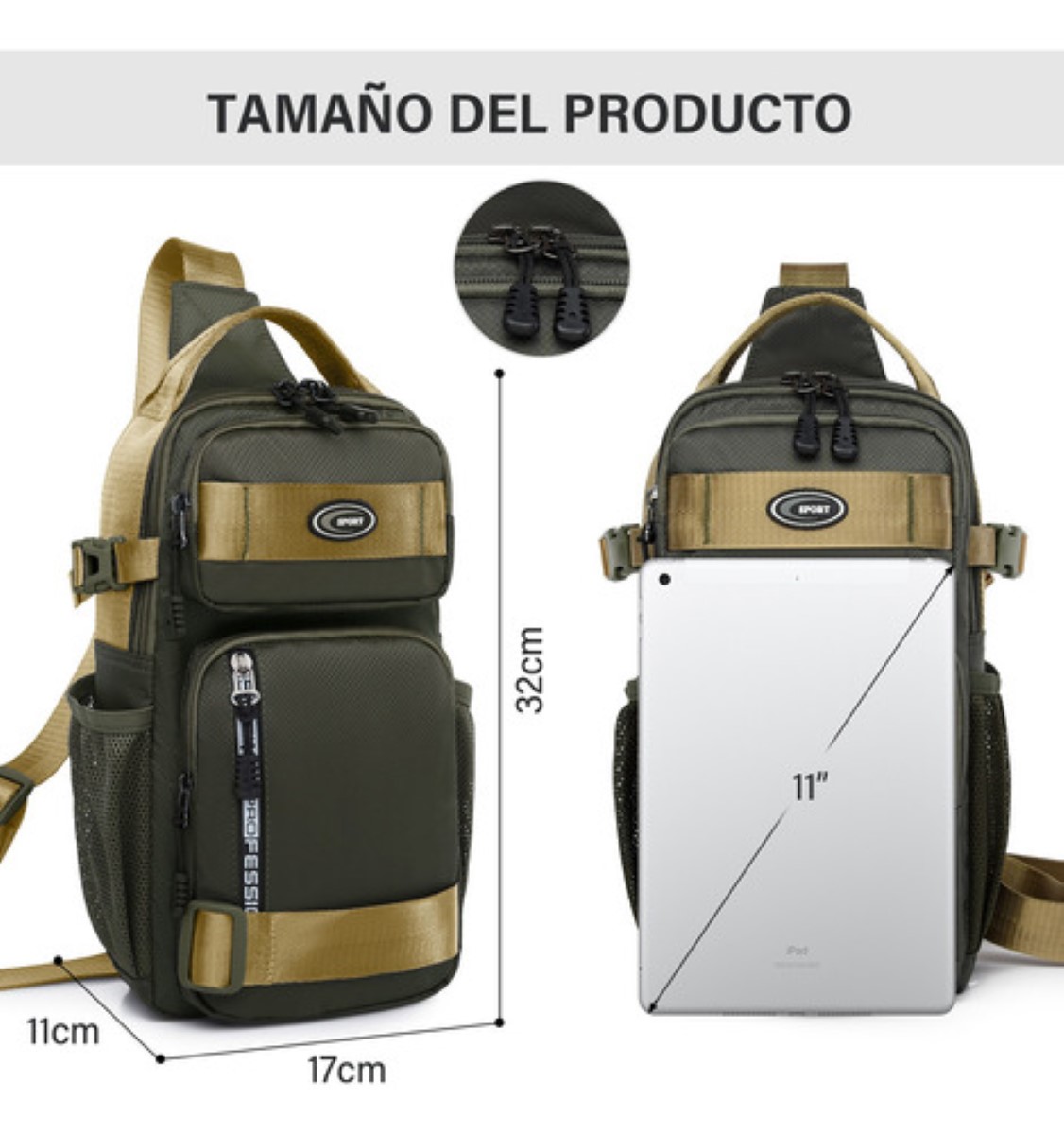 Maletin Para Hombre Multibolsillo Pechera Hombre Crossbody Verde oscuro
