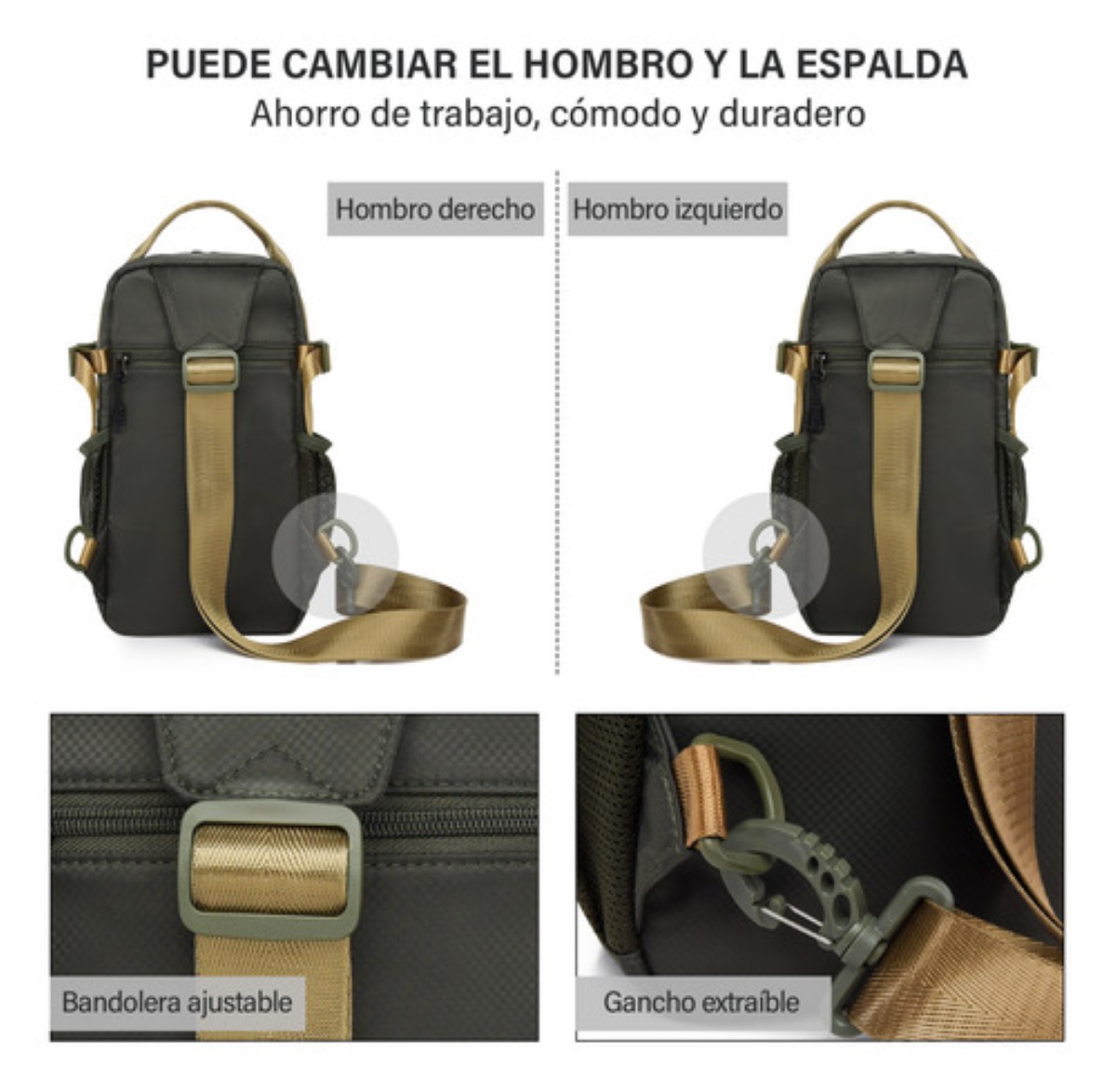 Maletin Para Hombre Multibolsillo Pechera Hombre Crossbody Verde oscuro