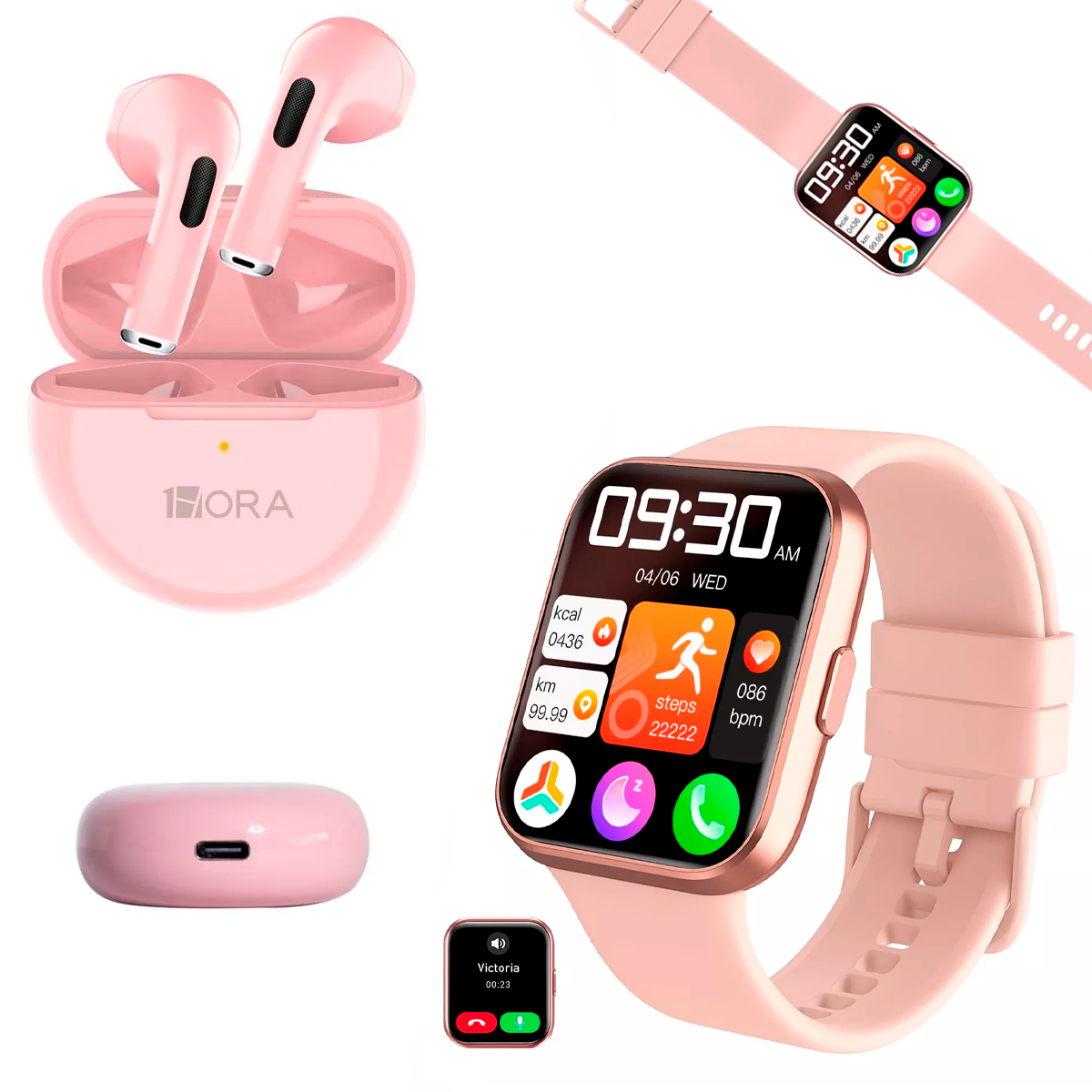 Reloj Inteligente Para Damas Smartwatch Pantalla Tactil Mas Audífonos 1 Hora Bluetooth Inalámbricos Wireless In-ear Aerbuds.