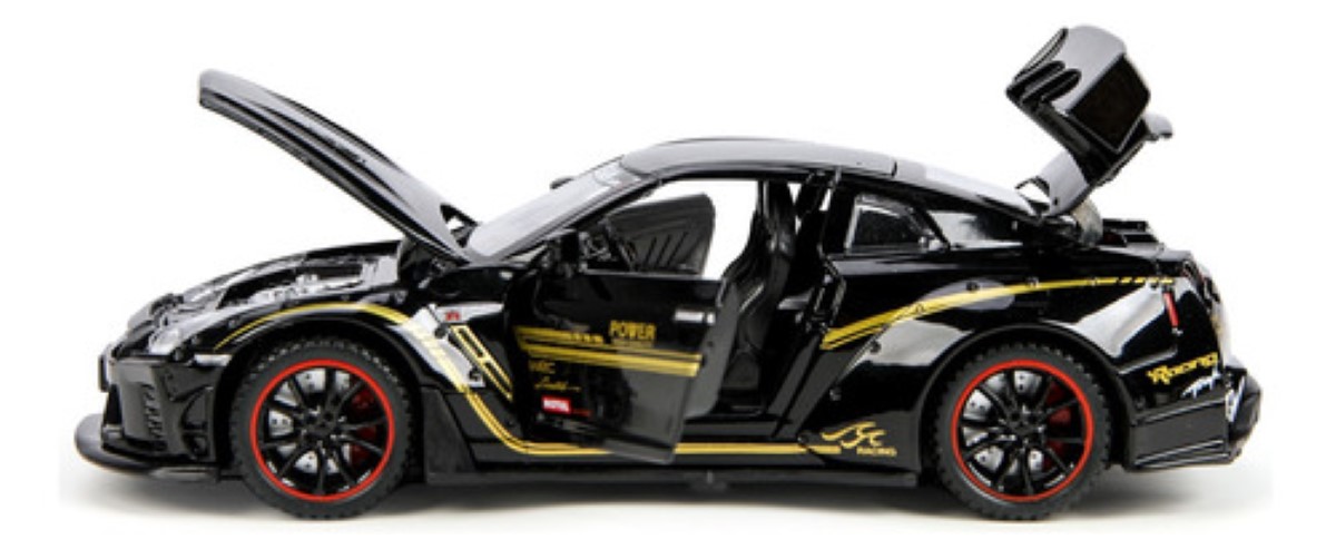 Carros De Coleccion Nissan Gtr R35 1:32 Autos A Escala Negro lineas amarilas