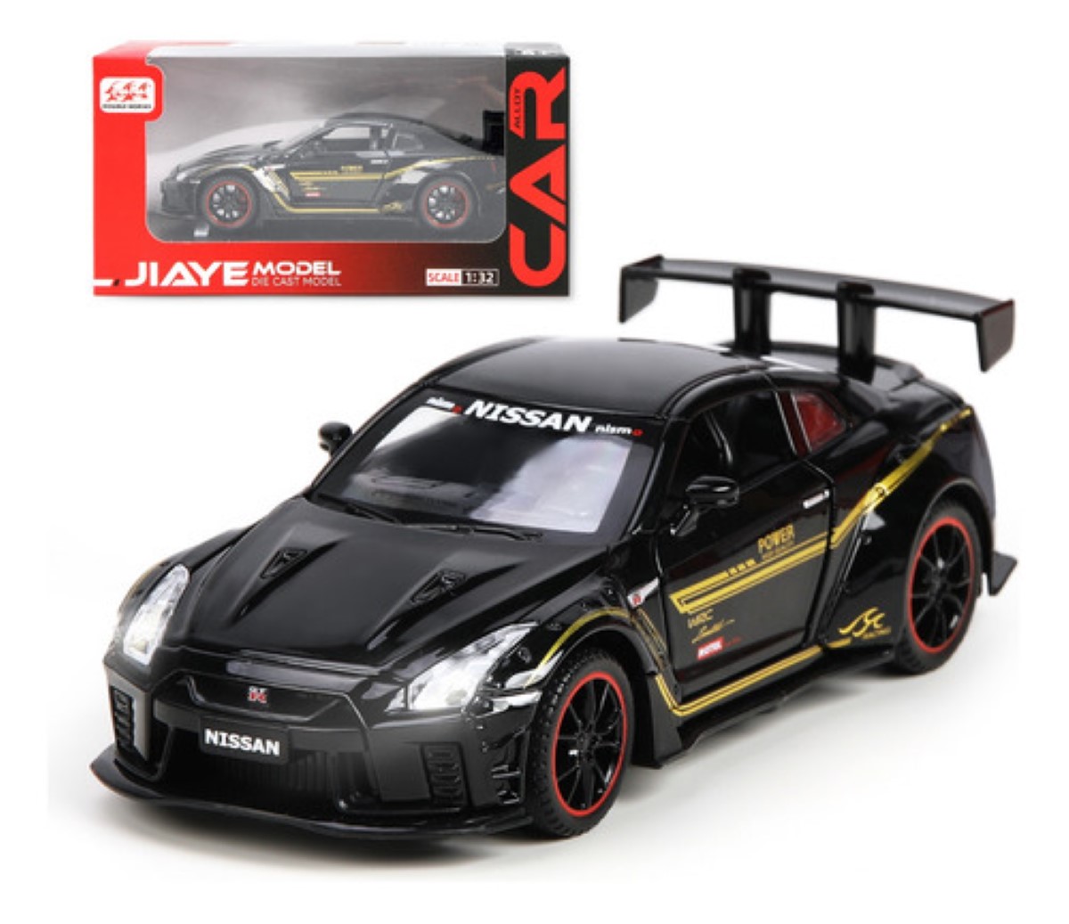 Carros De Coleccion Nissan Gtr R35 1:32 Autos A Escala Negro lineas amarilas