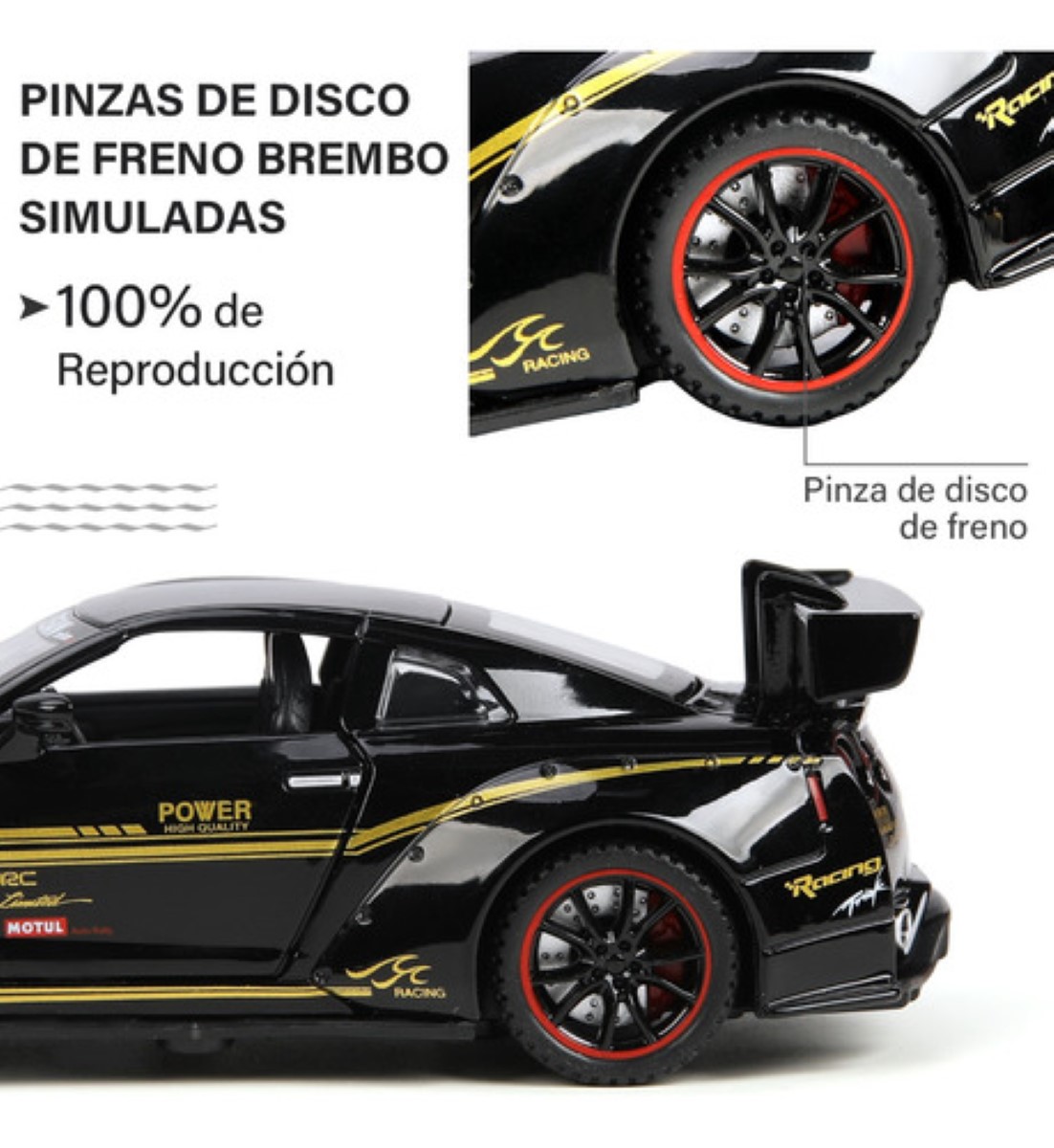 Carros De Coleccion Nissan Gtr R35 1:32 Autos A Escala Negro lineas amarilas